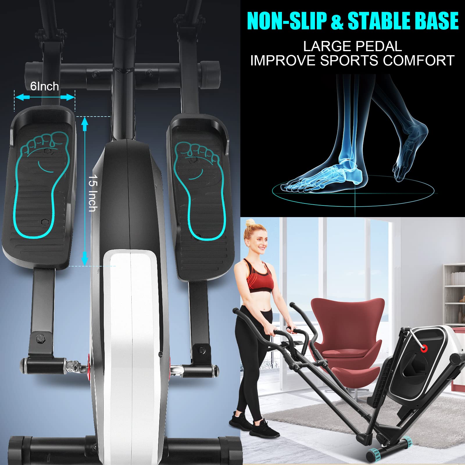 Profun Ellittica Elettrica Volano da 16 libbre/16 livelli di resistenza/13 Programma di Allenamento, Trainer Ellittico Fitness per tutta la Famiglia, Carico Massimo 390 LBS