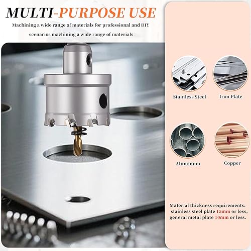 Miniatura 5 de METALLIXITY Kit de sierra perforadora de 1.732 in (1-47/64 pulgadas), cortador de agujeros de carburo de tungsteno con broca central, llave