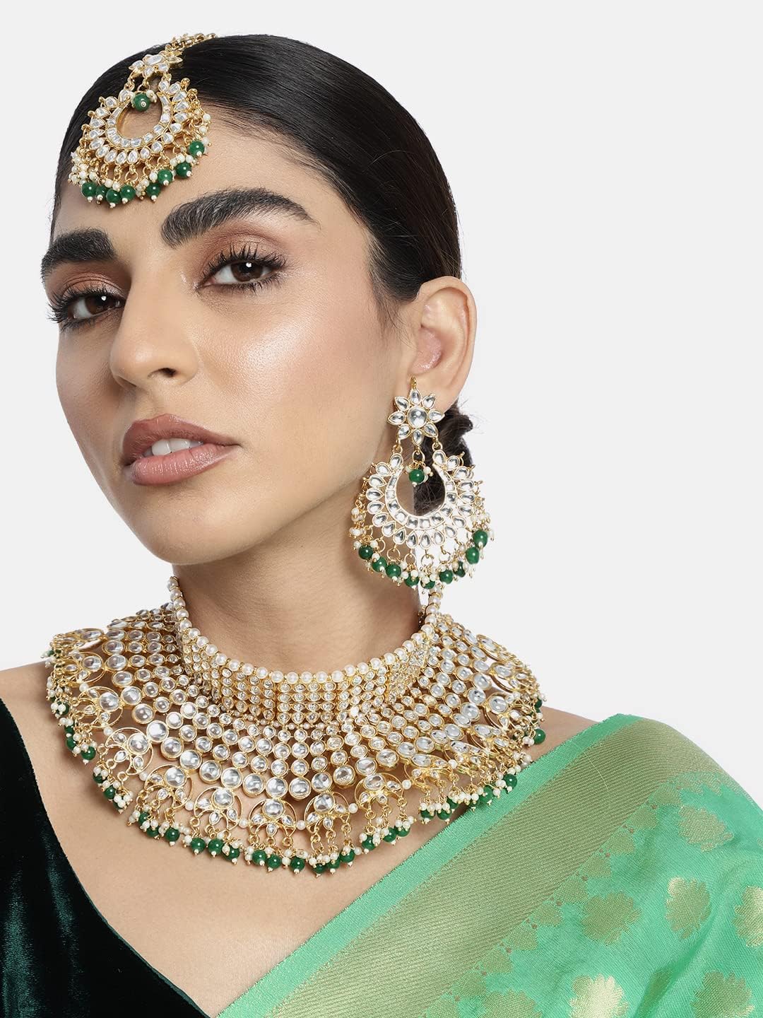 Aheli Wedding Designer Faux Kundan Studded Choker Necklace with Maang Tikka Set Indian Ethnic Bharatanatyam jewellery set Gift for Women - Image 5