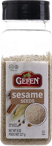 Gefen Semillas de sésamo blanco con cáscara entera, recipiente agitador de 8 onzas, boquilla doble para verter y rociar