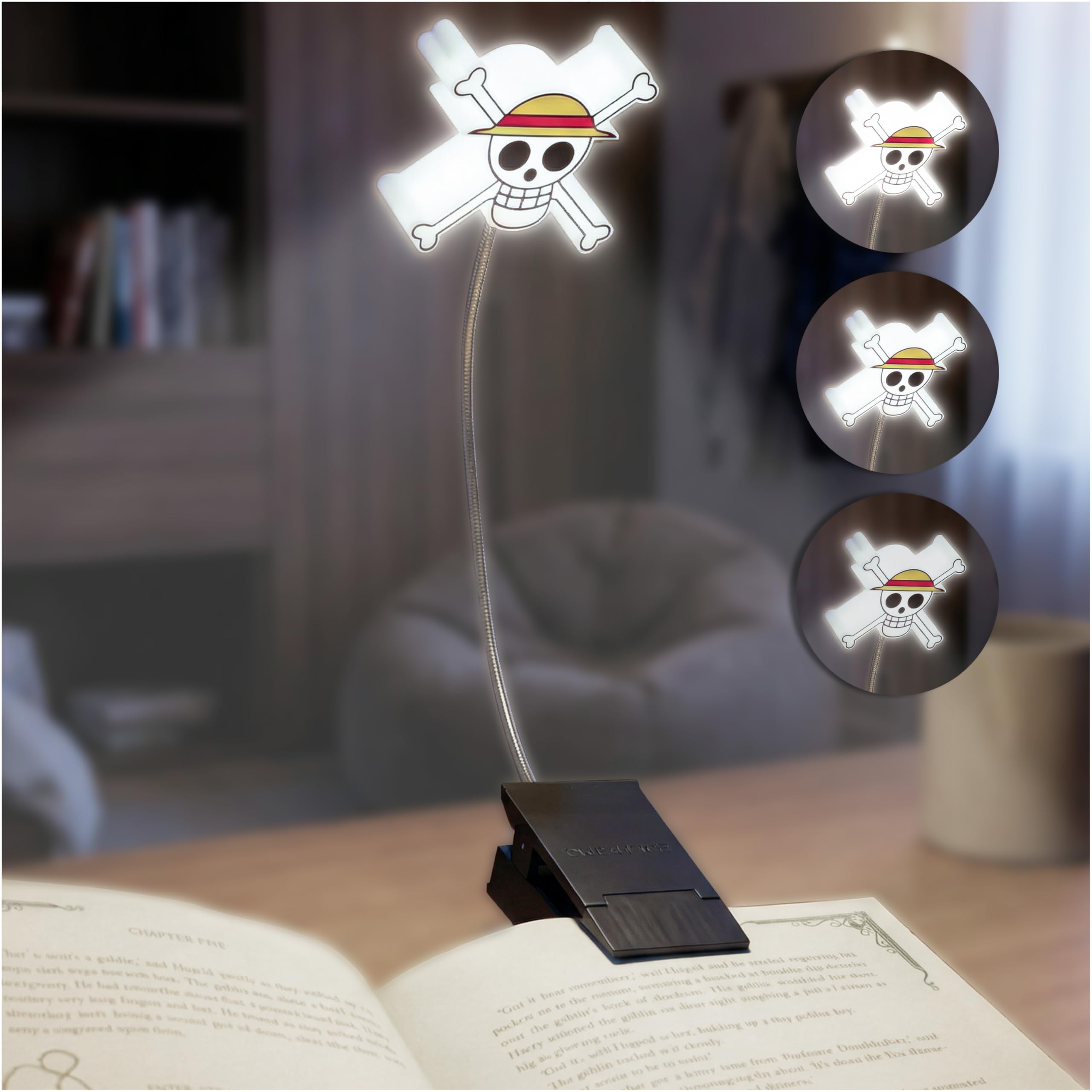 Get Trend One Piece 3D Book Light, 3 Eye-Protecting Modes Clip on Reading Light for Bed, Portable & 360° Flexible Straw Hat Night LED Lamp, USB & Battery Powered, Anime Gifts for Book Lovers