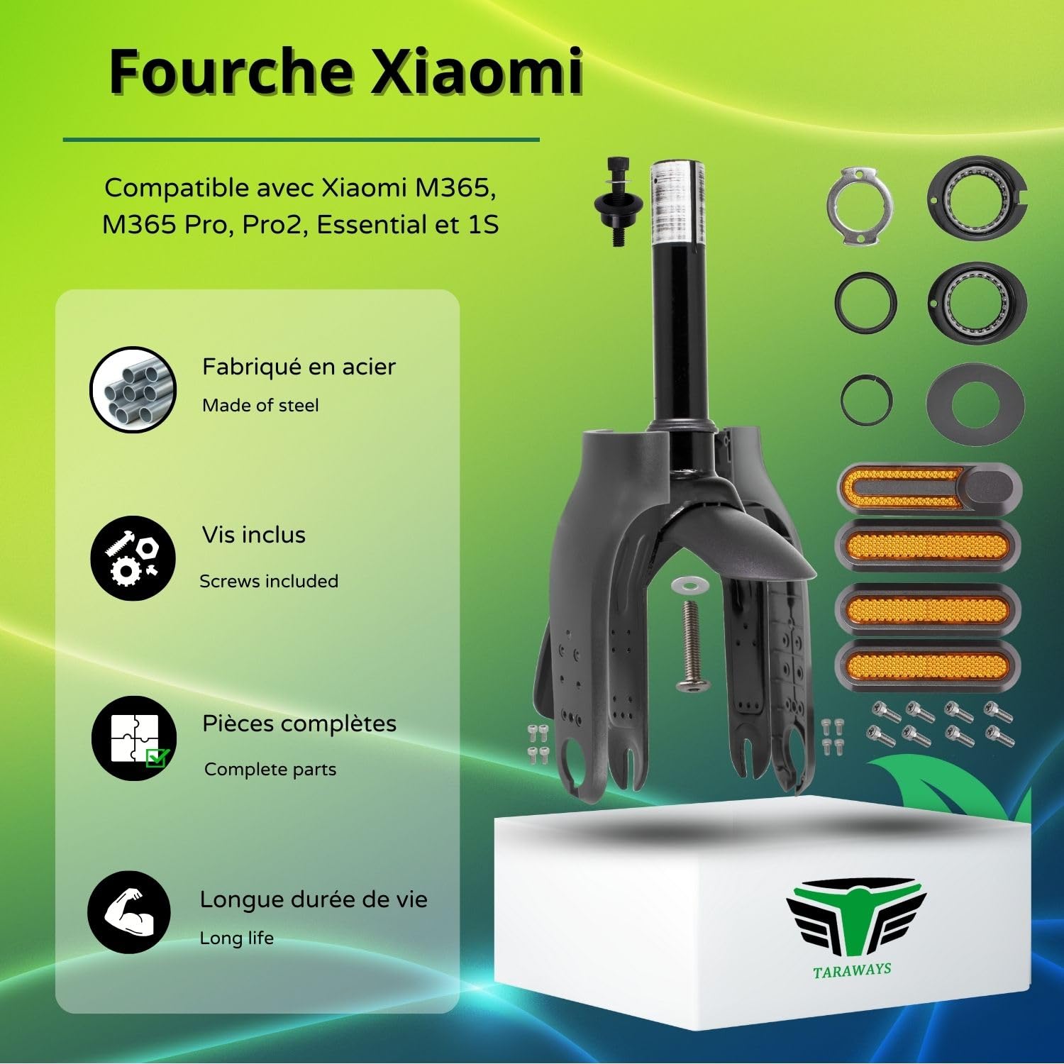 Forcella anteriore per monopattino Xiaomi M365, M365 Pro, Pro2, Essential e 1S (Forcella+Accessori- Nero)