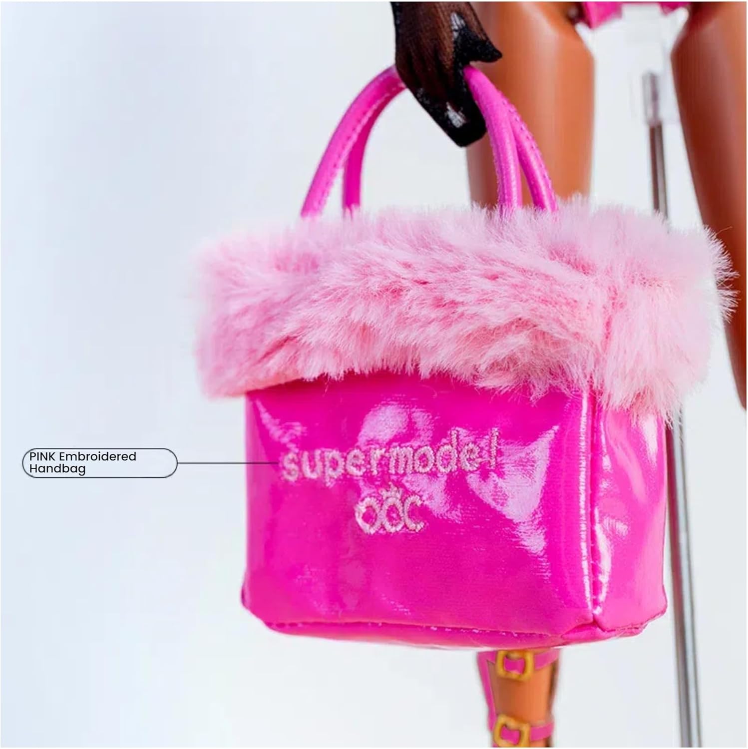 Doll Outfit Set, Hot Pink Leather Jacket with Black Crop Top and Leggings, Mini Bag，for 11.5-12in Doll or BJD (2)