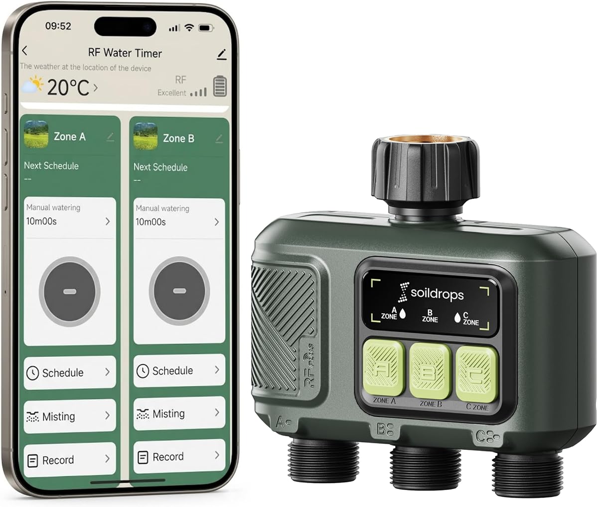 Controlador de riego inteligente con temporizador de agua WiFi con puerta de enlace | Alcance de RF de 984 pies, duración de la batería de 8 meses, retraso climático, actualizaciones OTA, seguridad AES-128 y admite hasta 64 dispositivos