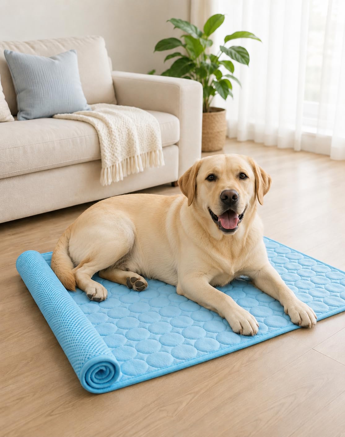 The Dog Hub Co Arctic Cooling Dog Mat, Triple Layered, Gel-Free Natural Cooling Fibers, Non-Slip, Machine Washable (Blue, L)