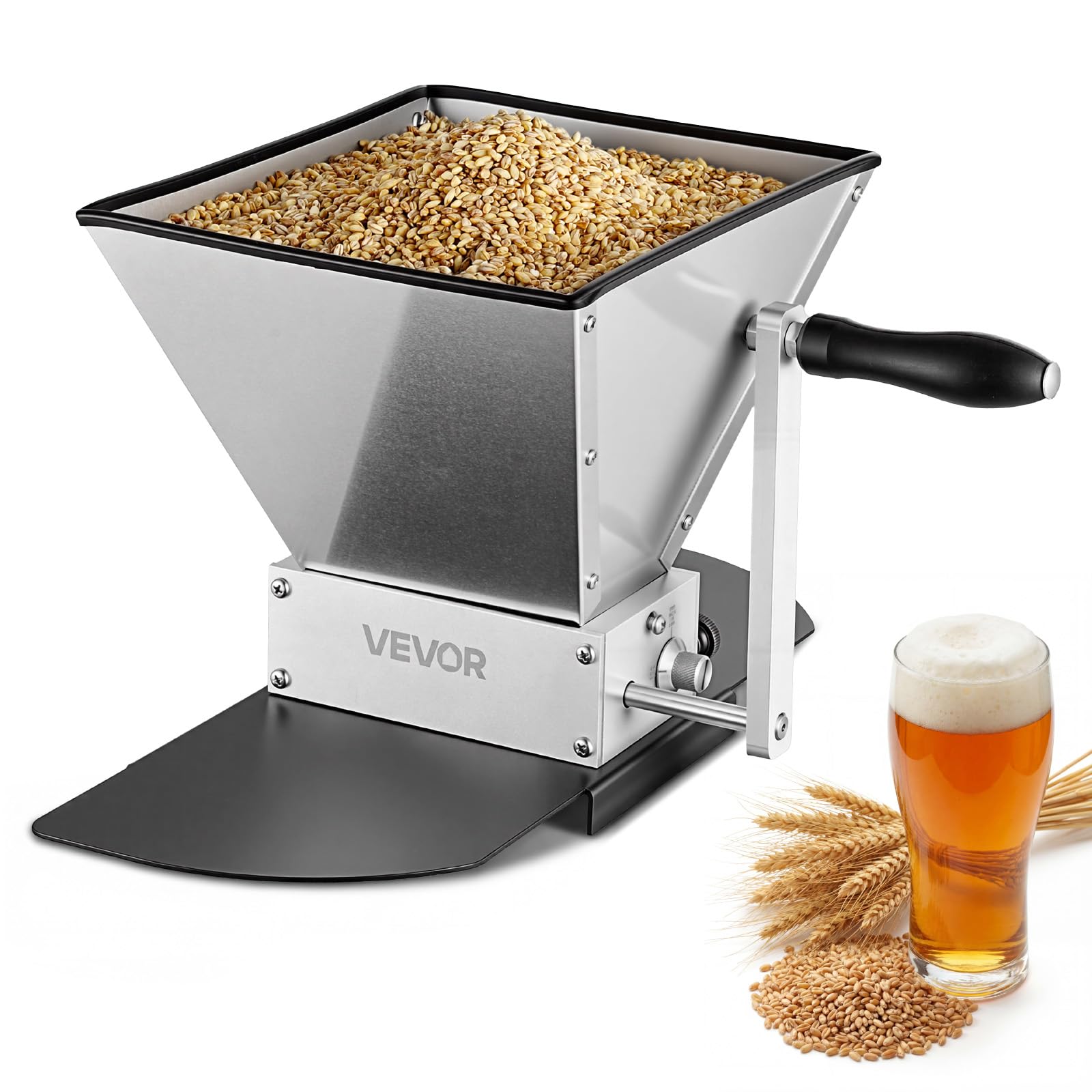 VEVOR Mulino per Cereali Manuale, Macinino a Mano Macina Malto per Produzione Birra Fatta a Casa, Macina Cereali per Malto Regolabile con 2 Rulli in Acciaio Inox, Tramoggia da 4 Litri, Piastra di Base