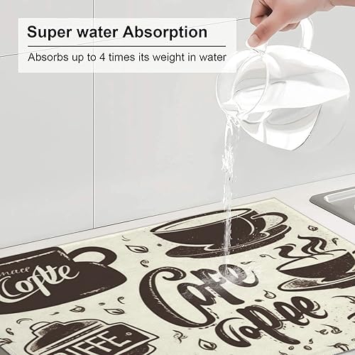 Miniatura 6 de Tapete de secado de platos con patrón de café para encimera de cocina, tapete de secado de platos de 18 x 24 pulgadas con microfibra reversible de