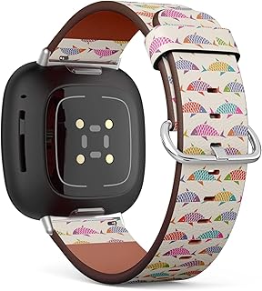 CJBROES Replacement Leather Watch Band, Compatible with Fitbit Versa 3 and Fitbit Sense of Wristband Bracelet Accessory - Fish Original