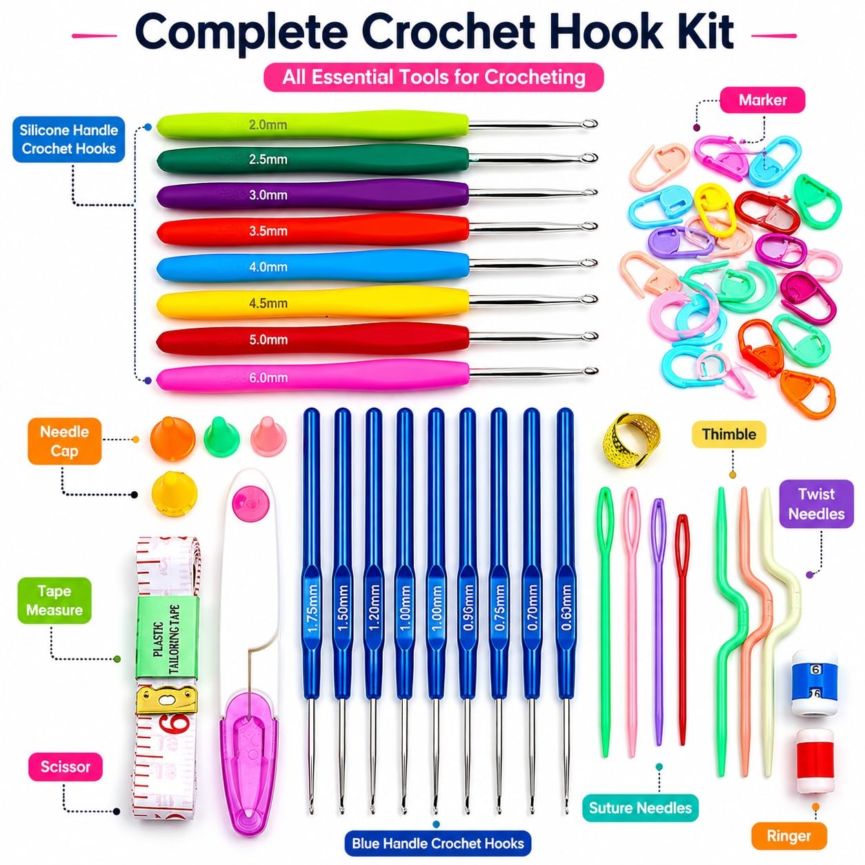 NAITIK CREATION Crochet Hook Set for Beginners Adults, 53-Piece Ergonomic Crochet Kit with Soft Grip Hooks, Knitting Needles Set, Crochet Needles Set with Organizer Case 2