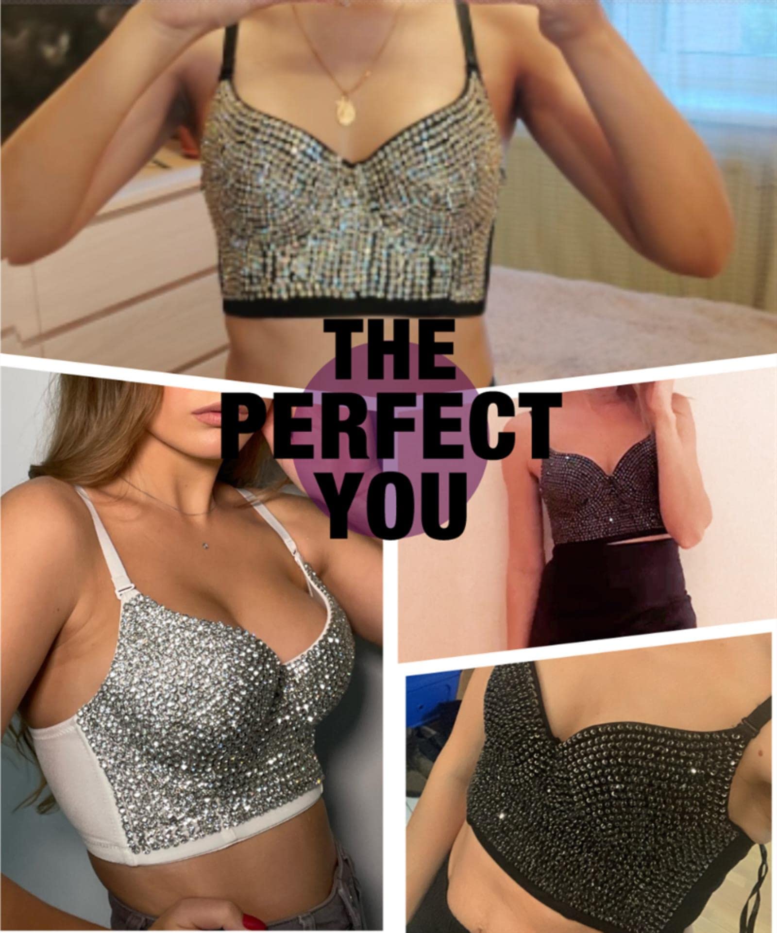 High End Luxury Rhinestone Underwear Women Lingerie y2k Bralette Sexy Push Up Bra Women Clothes Party Corsetto Ladies Tops-Black AB, M