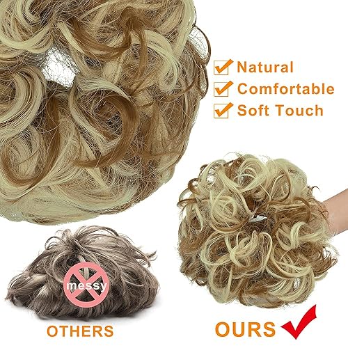 Miniatura 10 de Extensiones de moño de cabello, onduladas, rizadas y desordenadas en forma de dona, pieza de cabello grueso, recogido y desordenado para mujeres y