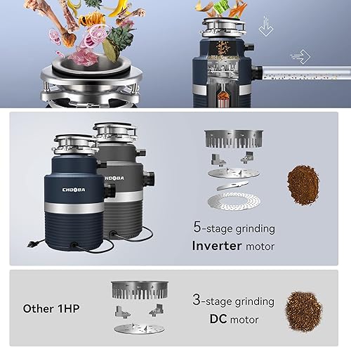 Miniatura 10 de Chooba Eliminadores de basura de 34 HP, triturador de residuos de alimentos de alimentación continua para fregadero de cocina, eliminación de basura