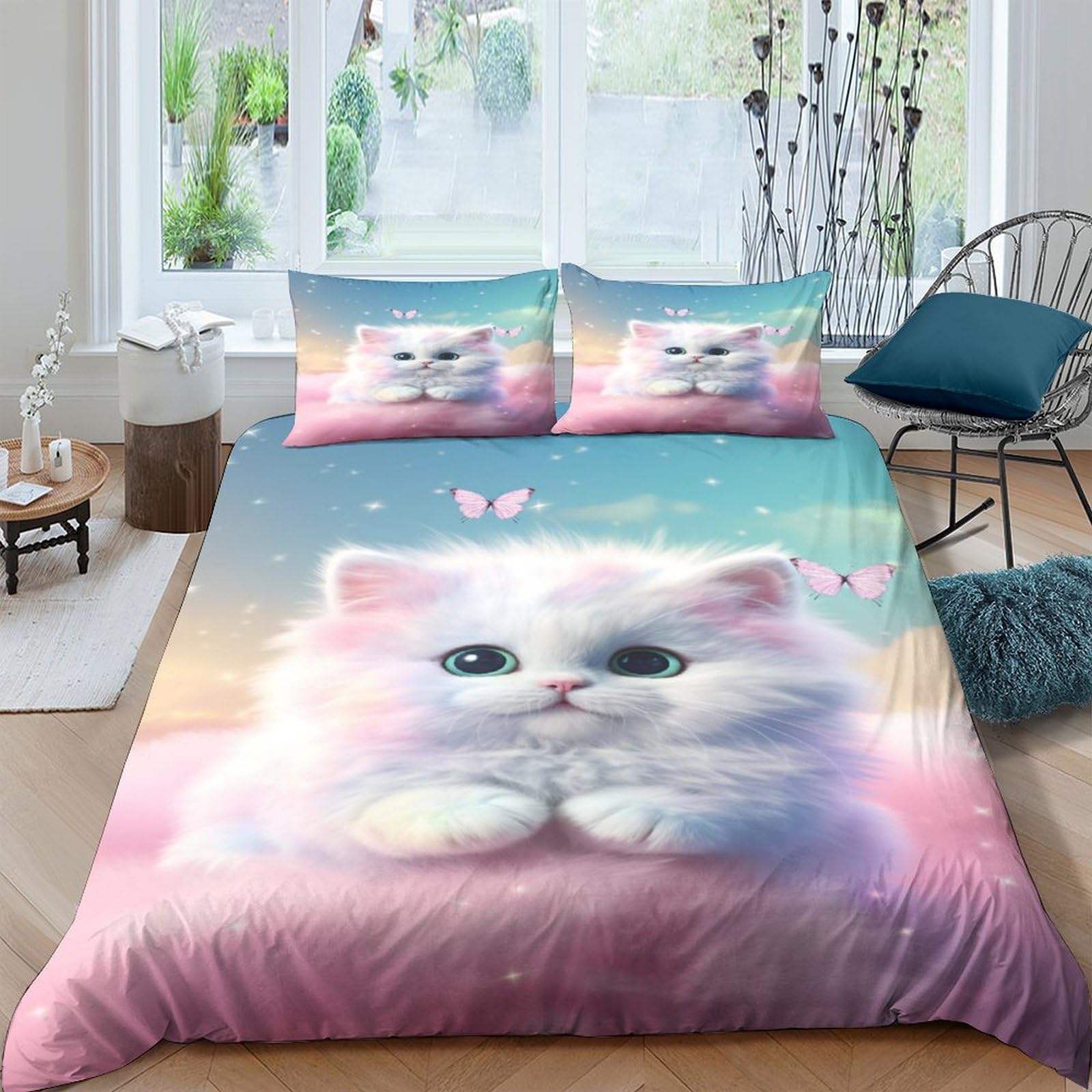 Housse de couette chat king en coton doux et respirant