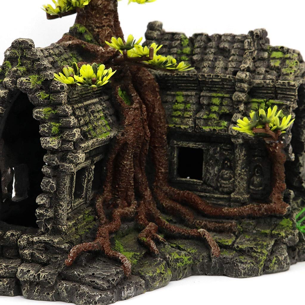 Jaula para hámster, casa para Reptiles, Decoraciones para Acuario, Castillo, casa Cueva escondida para Reptiles, Adorno Decorativo para pecera (marrón, 21,5x18x21,5 CM)