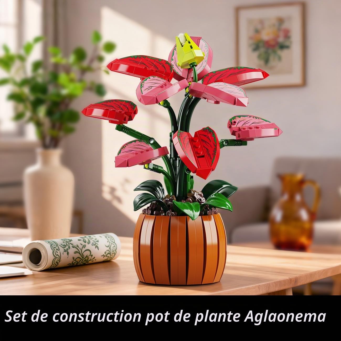 HiWEEGO Flowers Botanicals Bonsai Building Set - Bonsaï Artificiel Aglaonema pour la décoration intérieure, 782 pièces de Fleurs artificielles à Assembler, Cadeau d'anniversaire pour Adultes