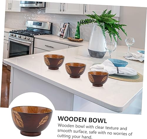 Miniatura 8 de DOITOOL Cuenco de madera con hojas para verduras, platos de cerámica, tazón de sopa de cerámica, cuencos de arroz, vajilla de madera, cuenco de