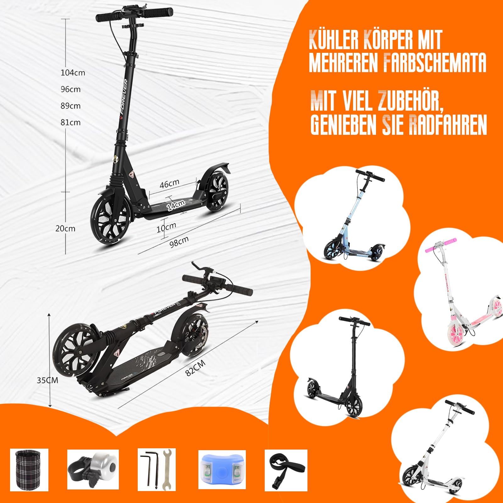 Trottinette pour Adultes et Adolescents et pour Les Jeunes de - Trottinette Adulte Pliable légère avec Grandes Roues Construction Durable Pliage Rapide Guidon Ajustable Roues à 20 cm Amortisseu