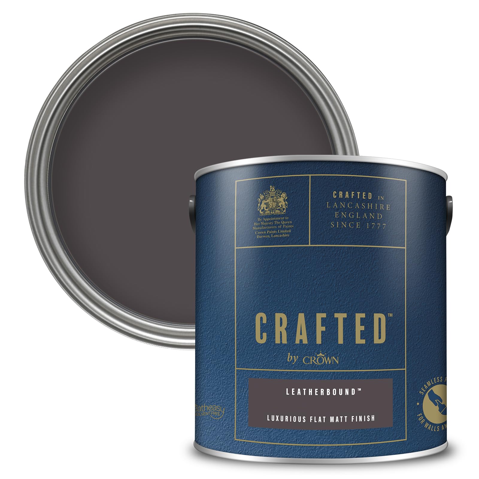 Crown Paint CRAFTED Leatherbound Velvety Flat Matt Emulsion Paint - Deep Aubergine Finish - Use on Walls, Ceilings and Wood - Luxurious, Thick and Creamy, Low Odour - 2.5L