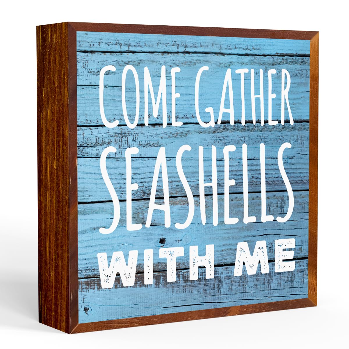 Ocean Decor Summer Decorations for Home Beach Coastal Desk Decor Inspirational Sunny Day Wooden Box Sign Office Home Porch Farmhouse Decor Wood Square Box Sign for Table Shelf Tiered Tray Wall Decor