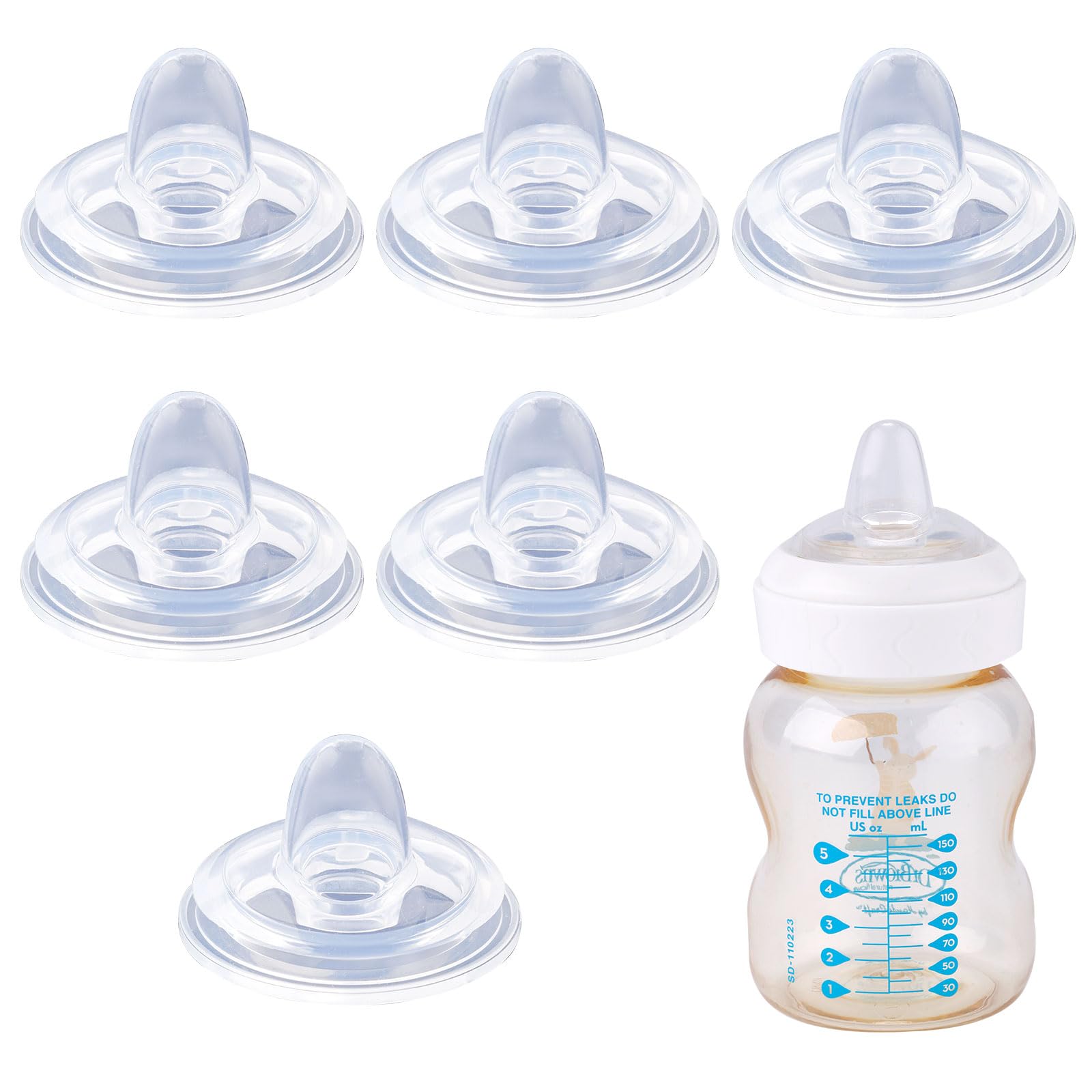 6pcs Wide-Neck Nipple for Dr. Brown's, 100% Soft Silicone Baby Bottle Teat Sippy Straw Spout Nipple Replacement Accessories BPA-Free Compatible with Dr. Brown's Wide-Neck Bottle