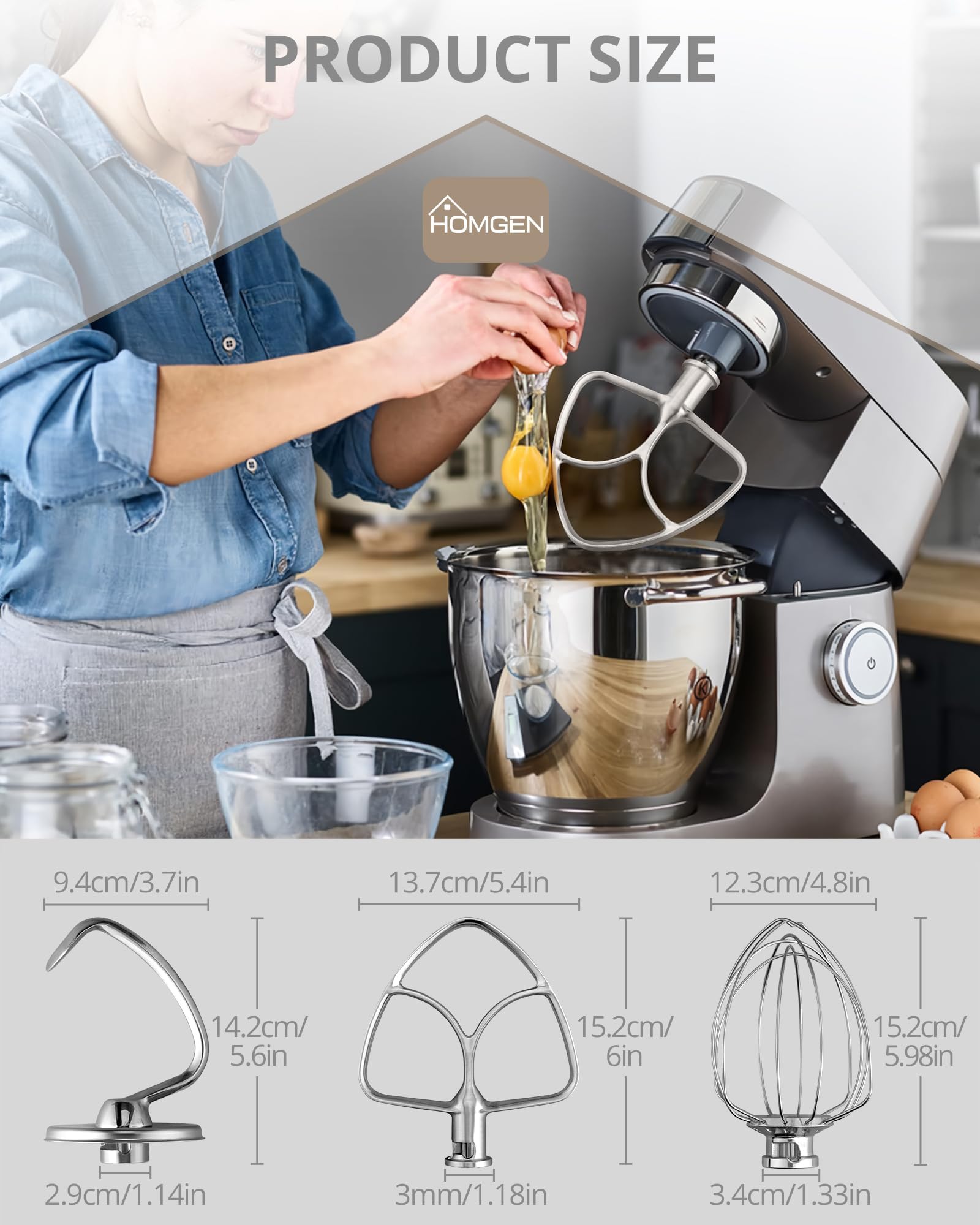 HOMGEN Gancio Impasto Acciaio Inox Per Impastatrici KitchenAid 4.5-5Qt - Compatibile KSM150, K45DH - Foto 5