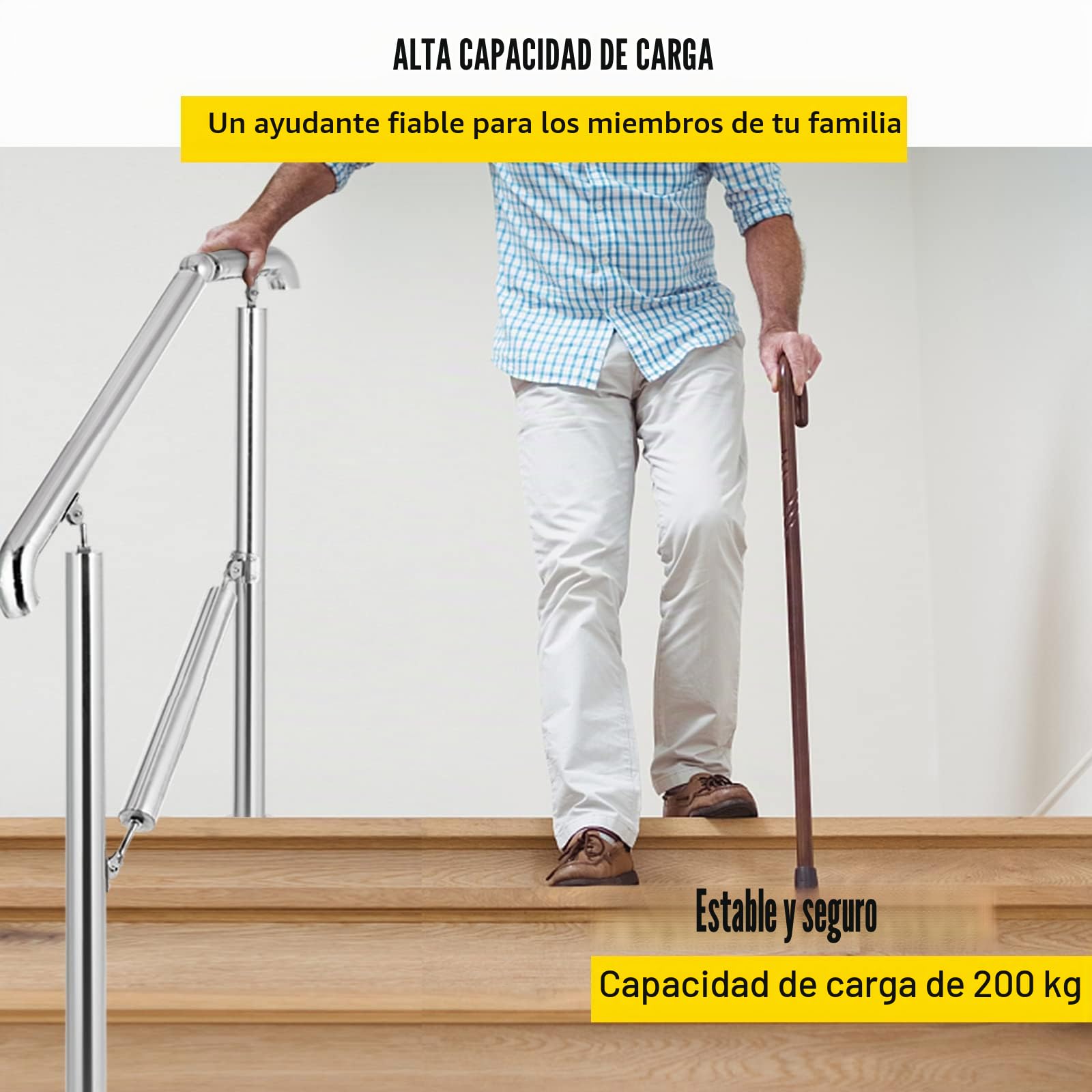 Happybuy Pasamanos Escalera de Acero Inoxidable 304 Barandilla Escalera de 4 a 5 Pasamanos para Escaleras de Color Plata Pasamanos de Pared Ángulo Ajustable 0-60° Montaje en Pared Capacidad de 100 kg