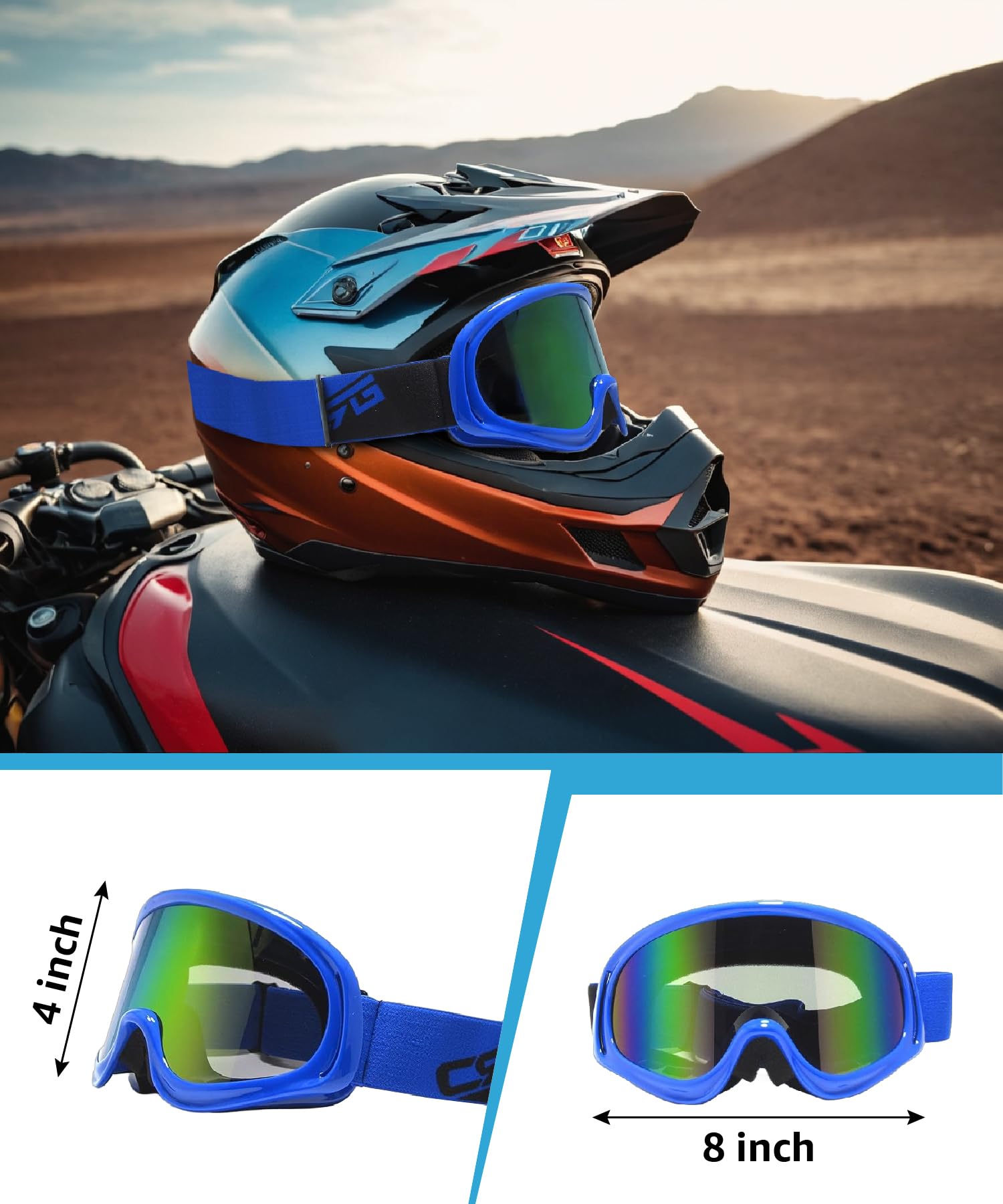 CRG Sports Motocross ATV Dirt Bike Off road racing gafas azul T815 – 3-3 T815 – 3-3 – Parent Multi-color lens blue frame