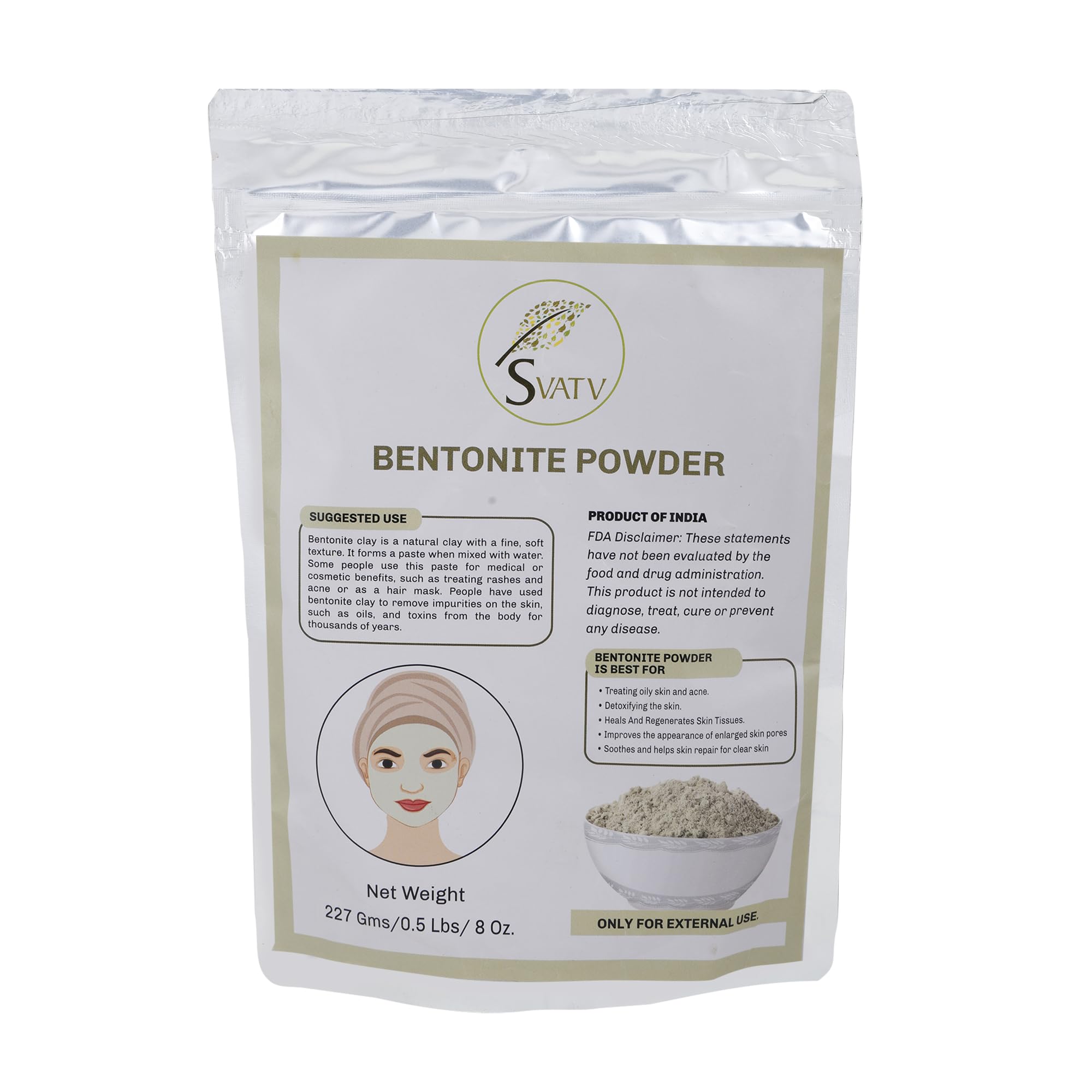 Bentonite Clay Powder Natural Face Packs and Face Mask Formulations Nourishes Exfoliants, Soft & Glowing Skin and Detoxifies Face Mask Skin Care - 227g