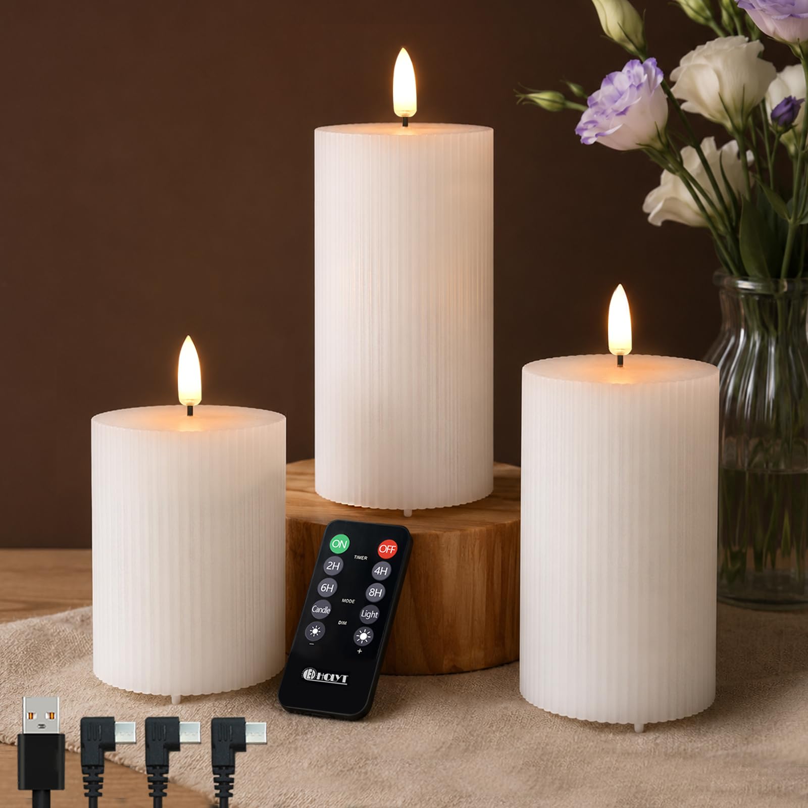 Amazon.com: LEDHOLYT Rechargeable Ribbed Fluted Real Wax LED