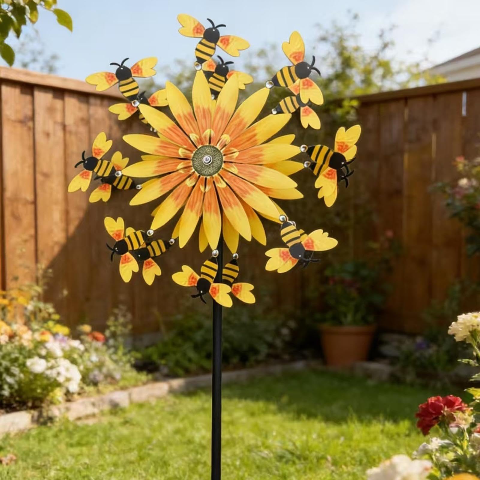 Molinillos de viento de jardín | Motion Art Girasol de al aire libre – Molinillo de viento para porche – para patio delantero, patio, porche, patio trasero, césped, vacaciones, inauguración de