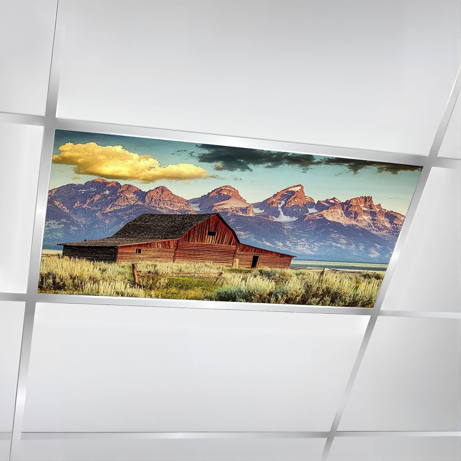 4 Pcs Fluorescent Light Covers for Ceiling Lights Moulton Barn Tetons Morning Light Decorative Magnetic Classroom Light Filters 4x2 ft for Office Hospitals Home