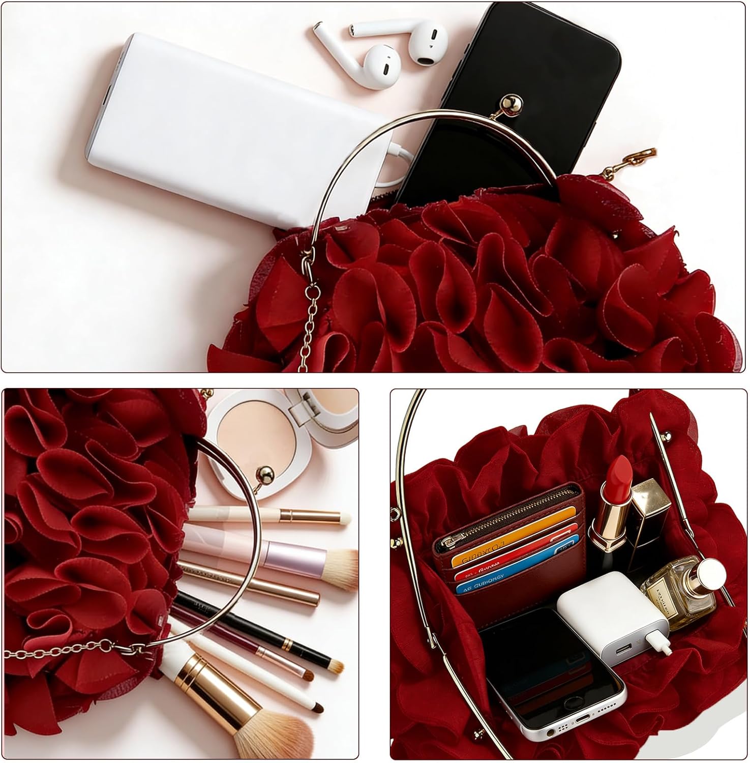 Women Evening Clutch Bag Floral Satin Purses with Chain for Wedding, Party, Prom | Floral, Satin, with Chain, for Wedding, for Party, for Prom - Image 5