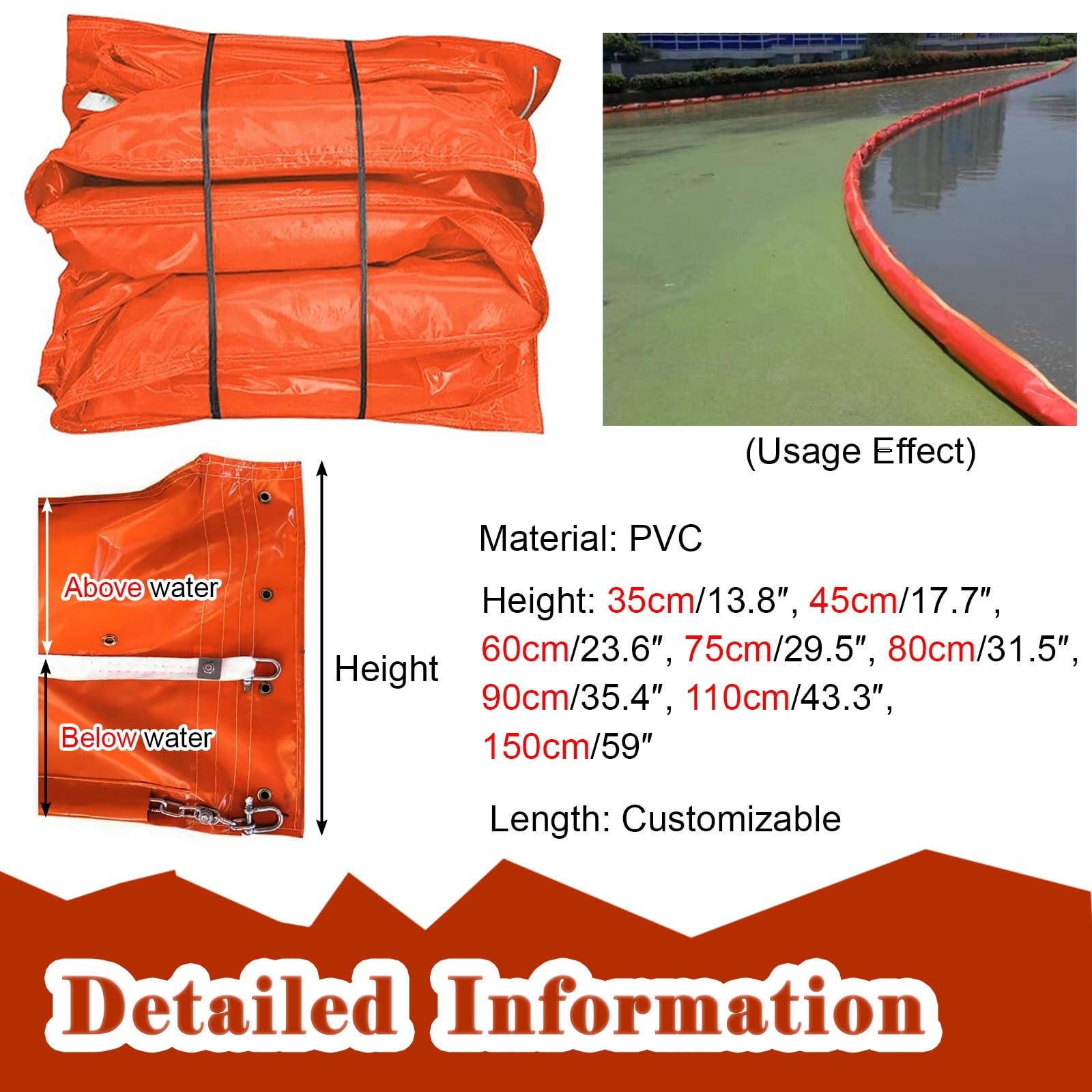 Barrera de contención de petróleo de PVC de 10 Metros (33 pies), Apta para Lagos y océanos; fácil de Instalar, Dispositivo Profesional de contención de Agua, con Accesorios (100 cm de Altura