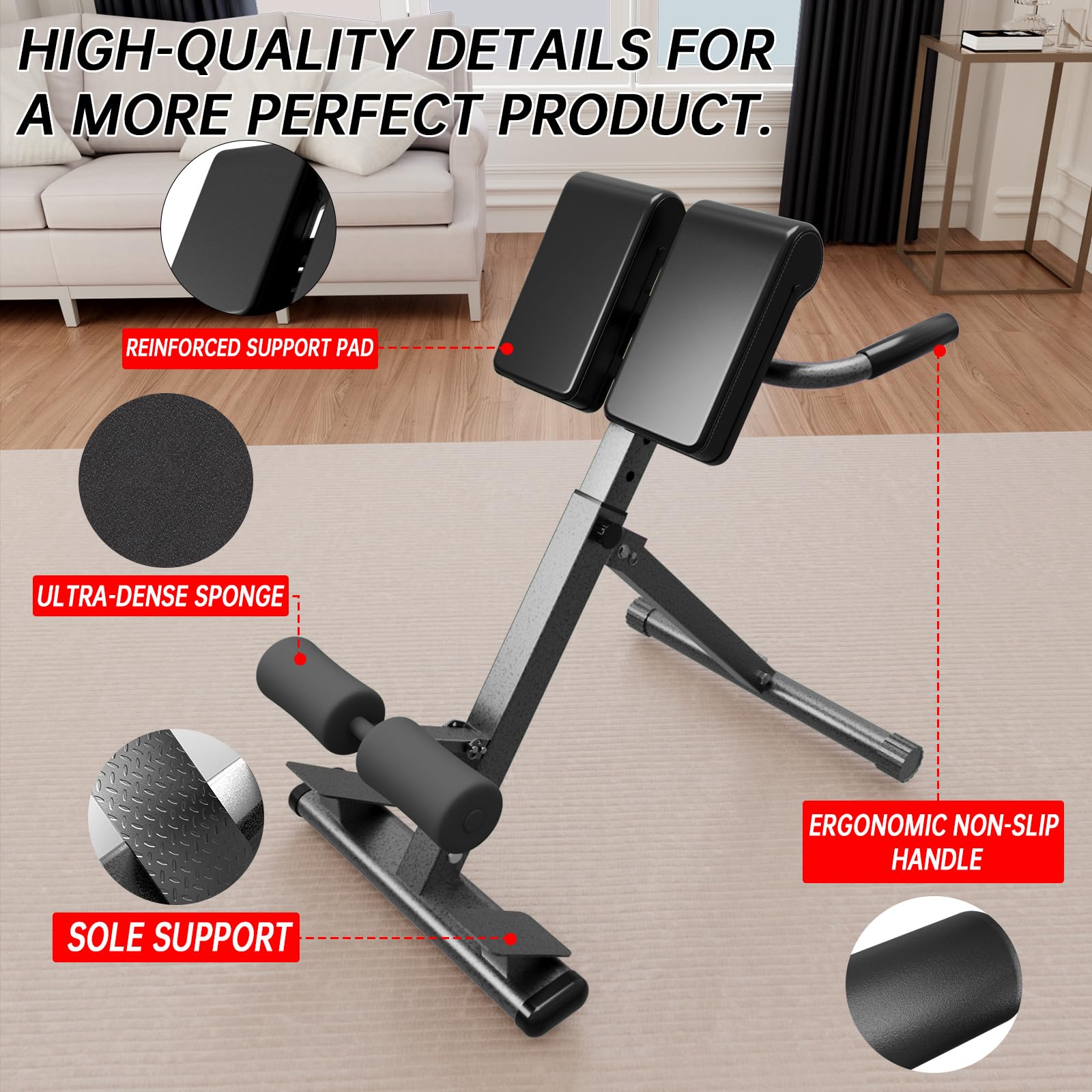Banco de hiperextensión para silla romana, máquina de extensión de espalda ajustable para glúteos, isquiotibiales y espalda baja, equipo de entrenamiento plegable multiusos para gimnasio en