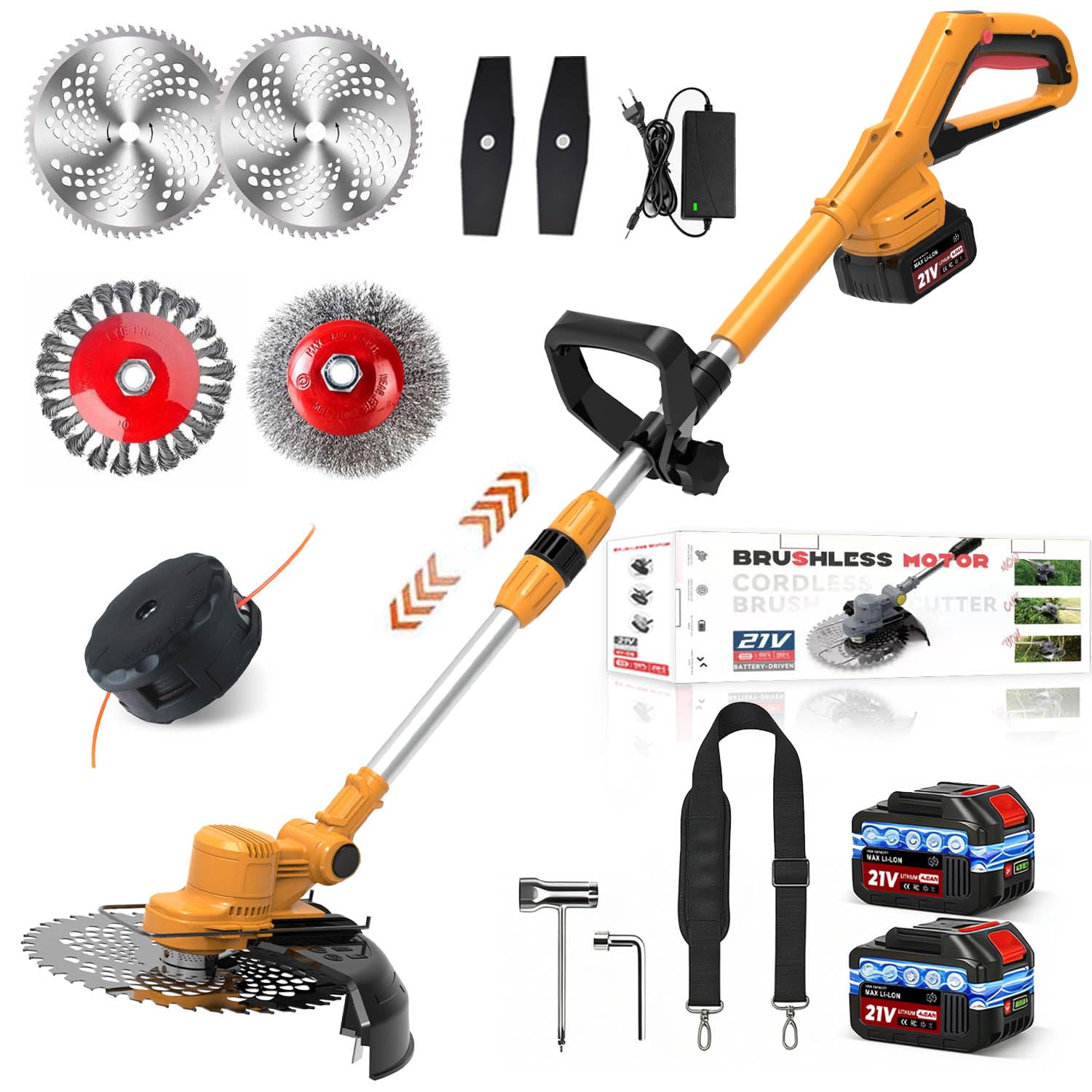 Rasentrimmer mit Akku für Makita-Akkus, 21V - 750W Motor -20000U/min, 4-in-1 Freischneider akku, 90° schwenkbarer Kopf & Teleskopstiel, Mit LCD-Anzeige – für Dickicht und hohes Gras