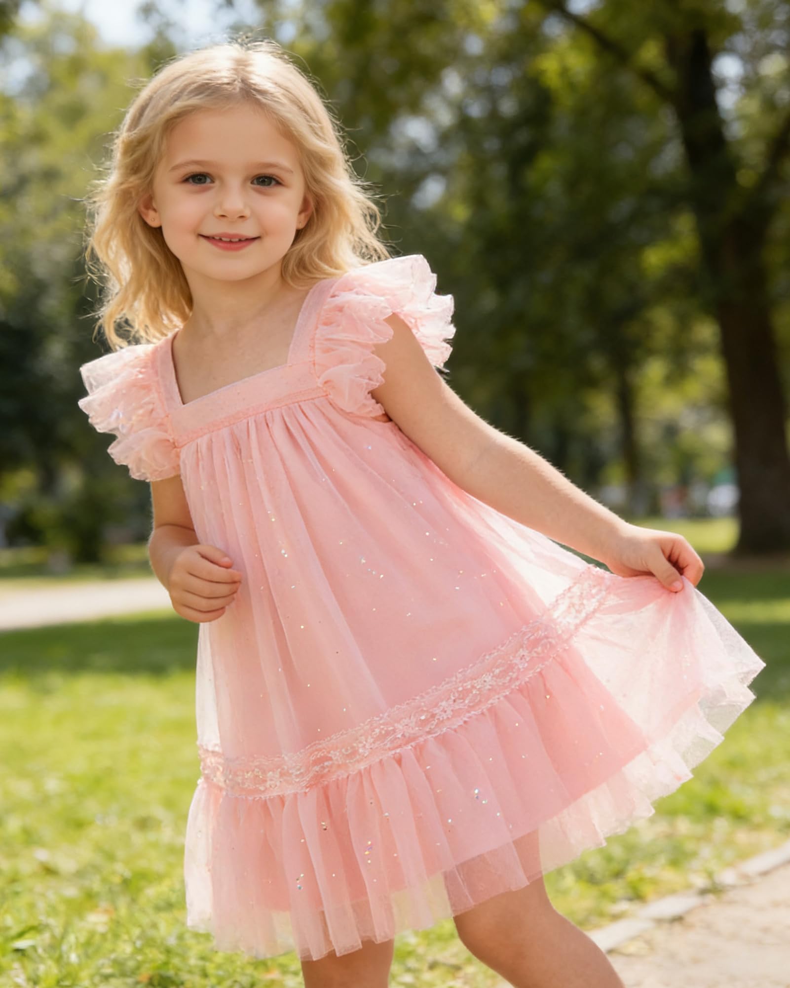 Zoerea Vestito in Tulle per Bambina, Senza Maniche con Volant, per Compleanno e Tempo Libero 18M–6 Anni