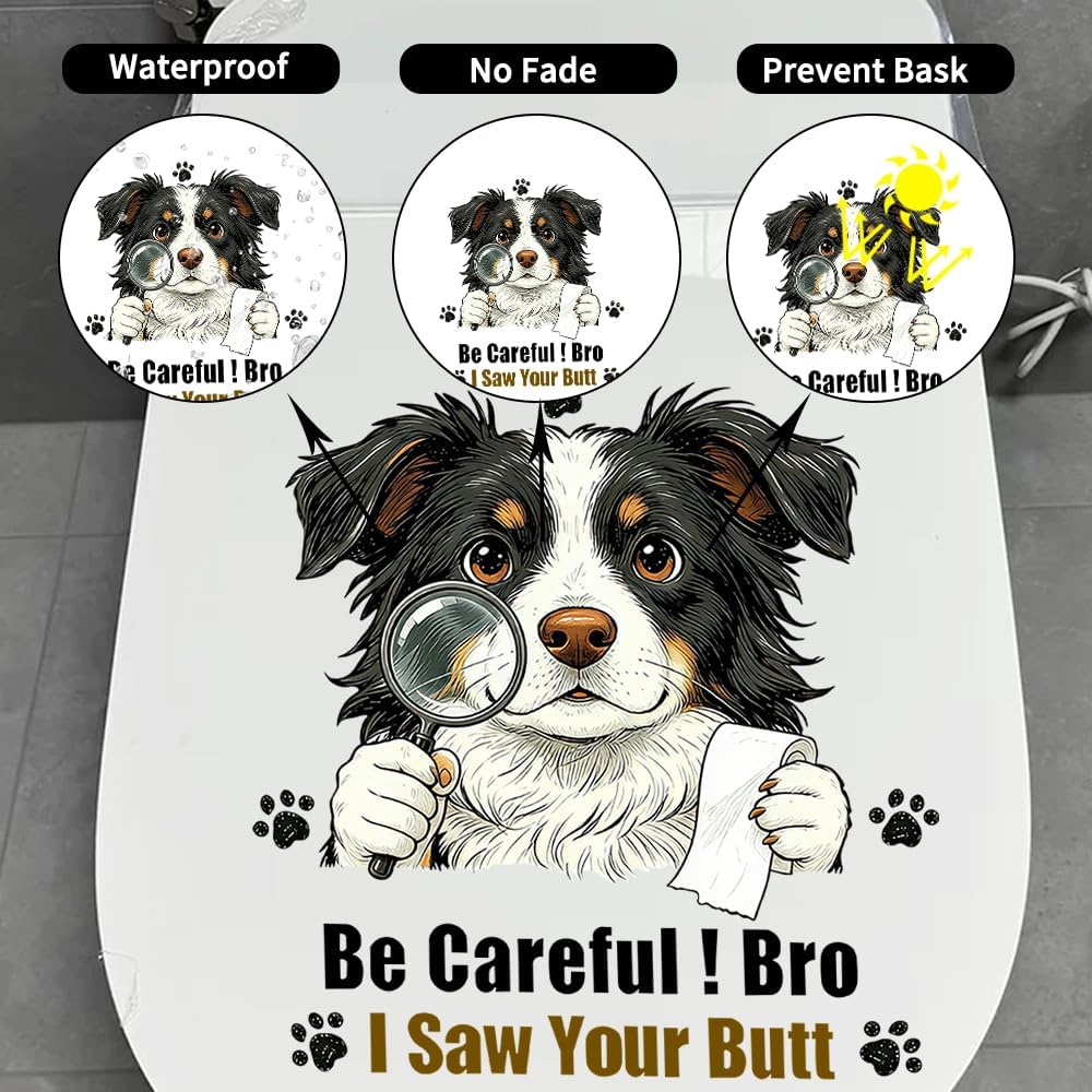 Animal Toilet Lid Stickers, Be Careful Bro I Saw Your Butt Cat Dog Toilet Decal, Waterproof Bathroom Toilet Tank Sest Stickers, Humorous Restroom Decor Gift (Dog)