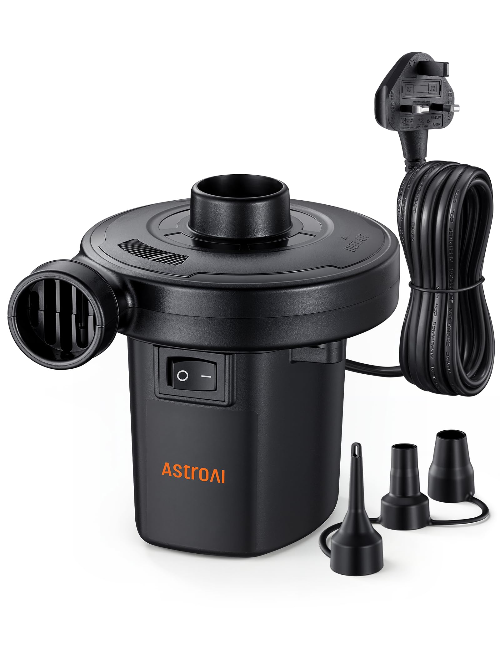 AstroAI Electric Pump for Inflatables, 400L/min Quick-Fill AC Air Pump with 3 Nozzles De/Inflation for Airbed, Mattress, Paddling Pool, Floats, Swimming Ring, Toy Raft, Home & Yard 220-240V UK