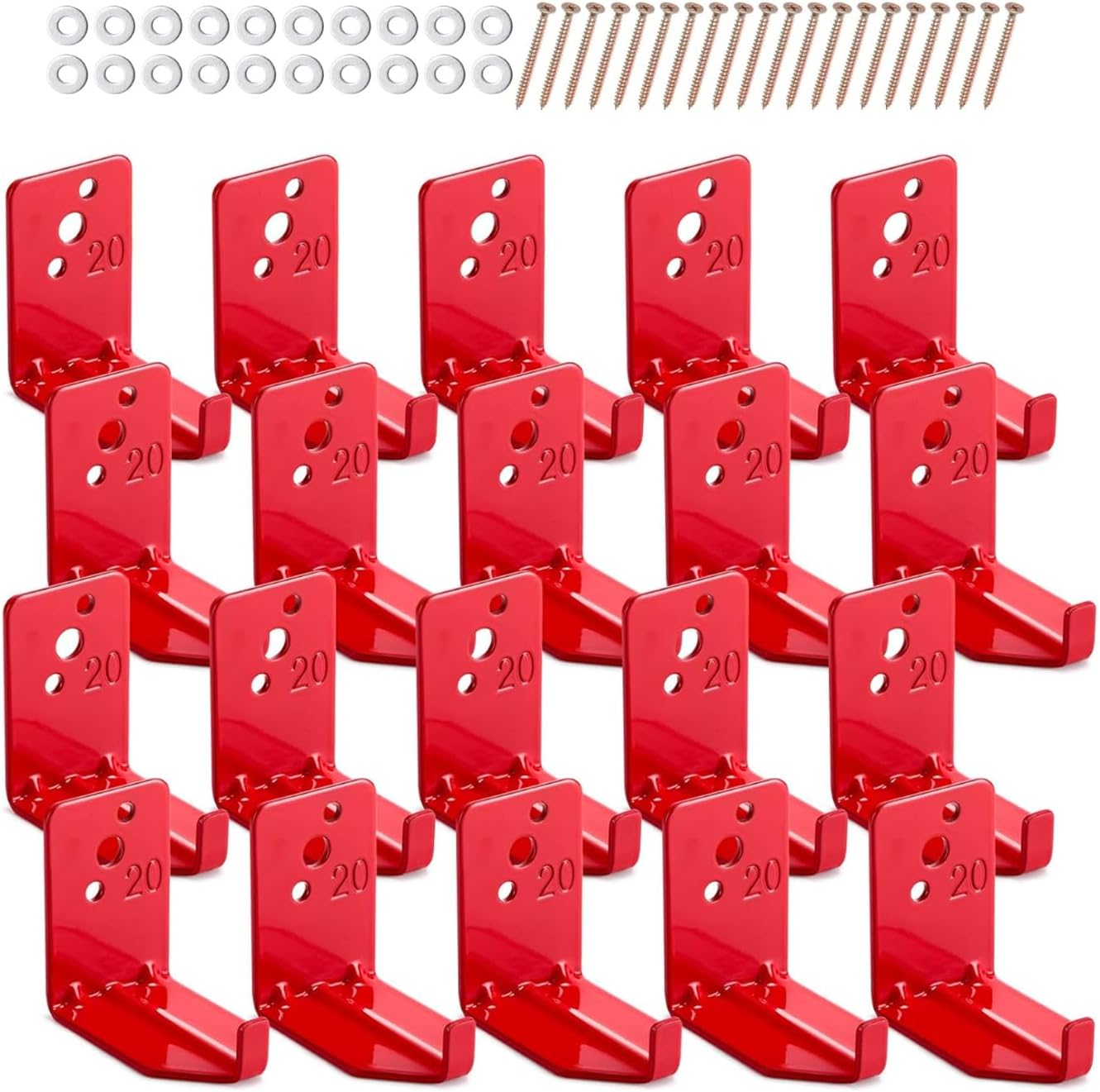 Fire Extinguisher Mount 20 Pack, Fire Extinguisher Bracket up to 66 lb, Include Screws and Gaskets, Carbon Steel Material, Easy to Install, Ideal for Workshop, Garage, or Home Use