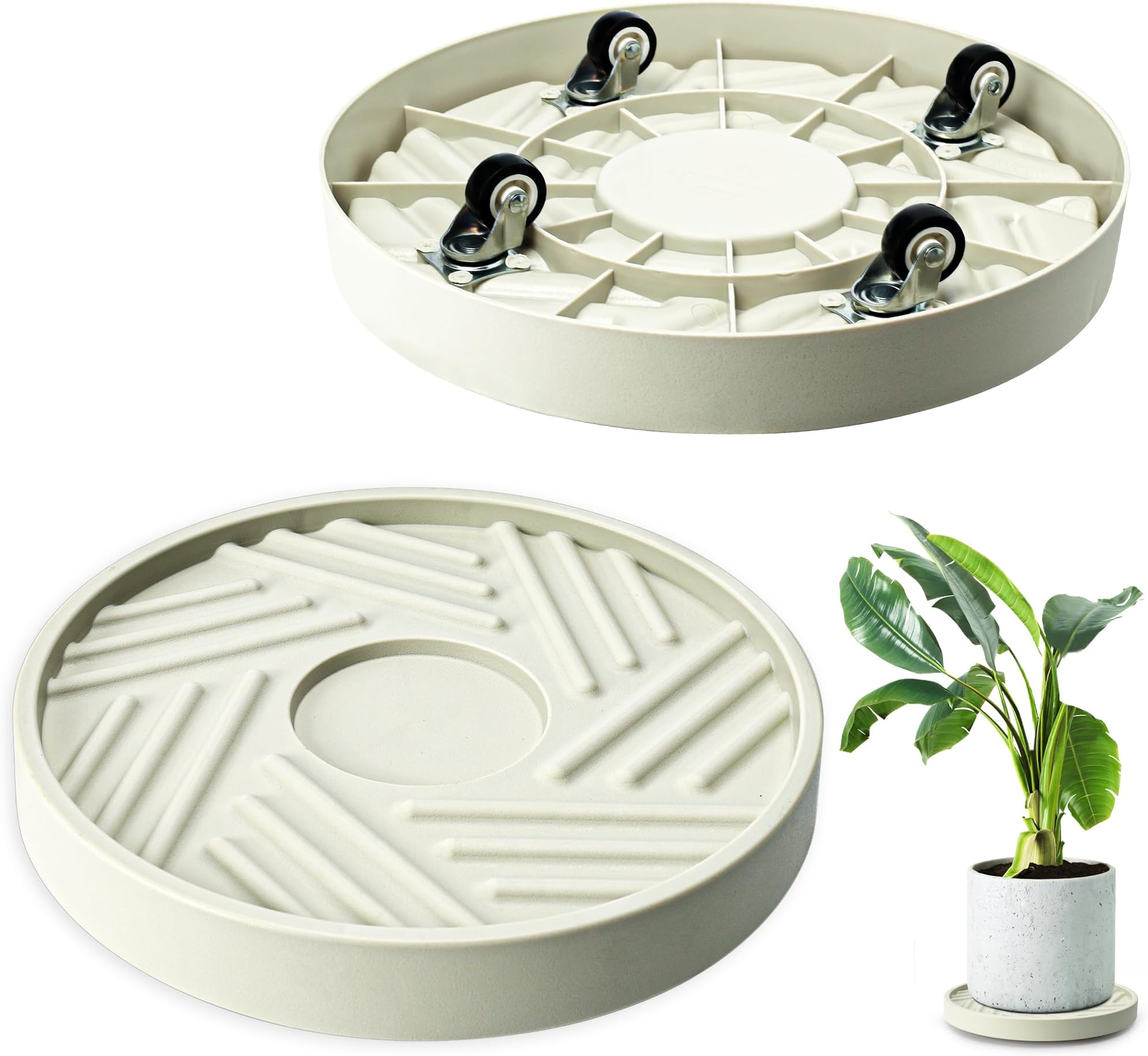 REDHUGO 2PCS Round Plant Caddy with Hidden Wheels, Rolling