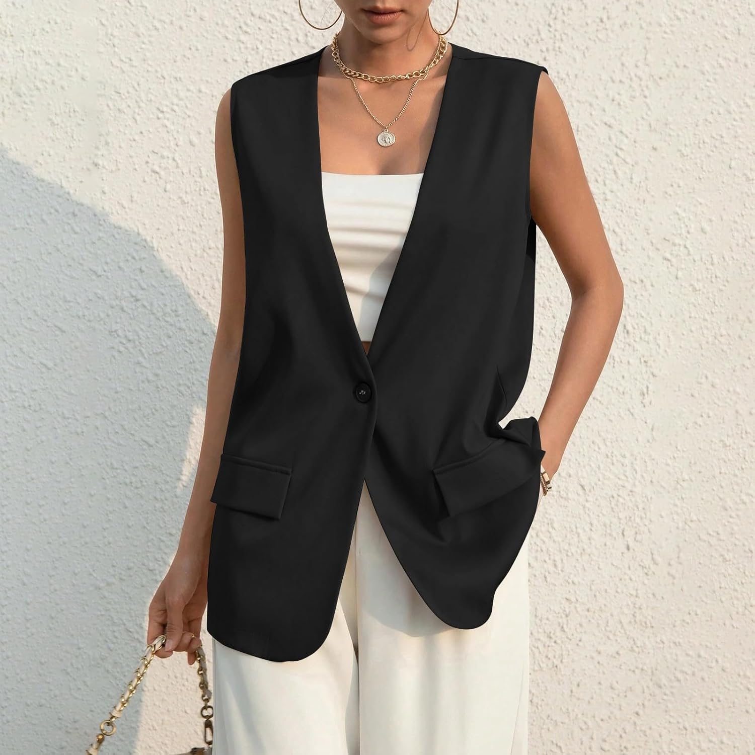 Damen-Anzug-Weste mit Knöpfen und Kragen ärmellose Anzug Jacke Arbeits Mode Business leichte Einzel knopf-Sommer Weste