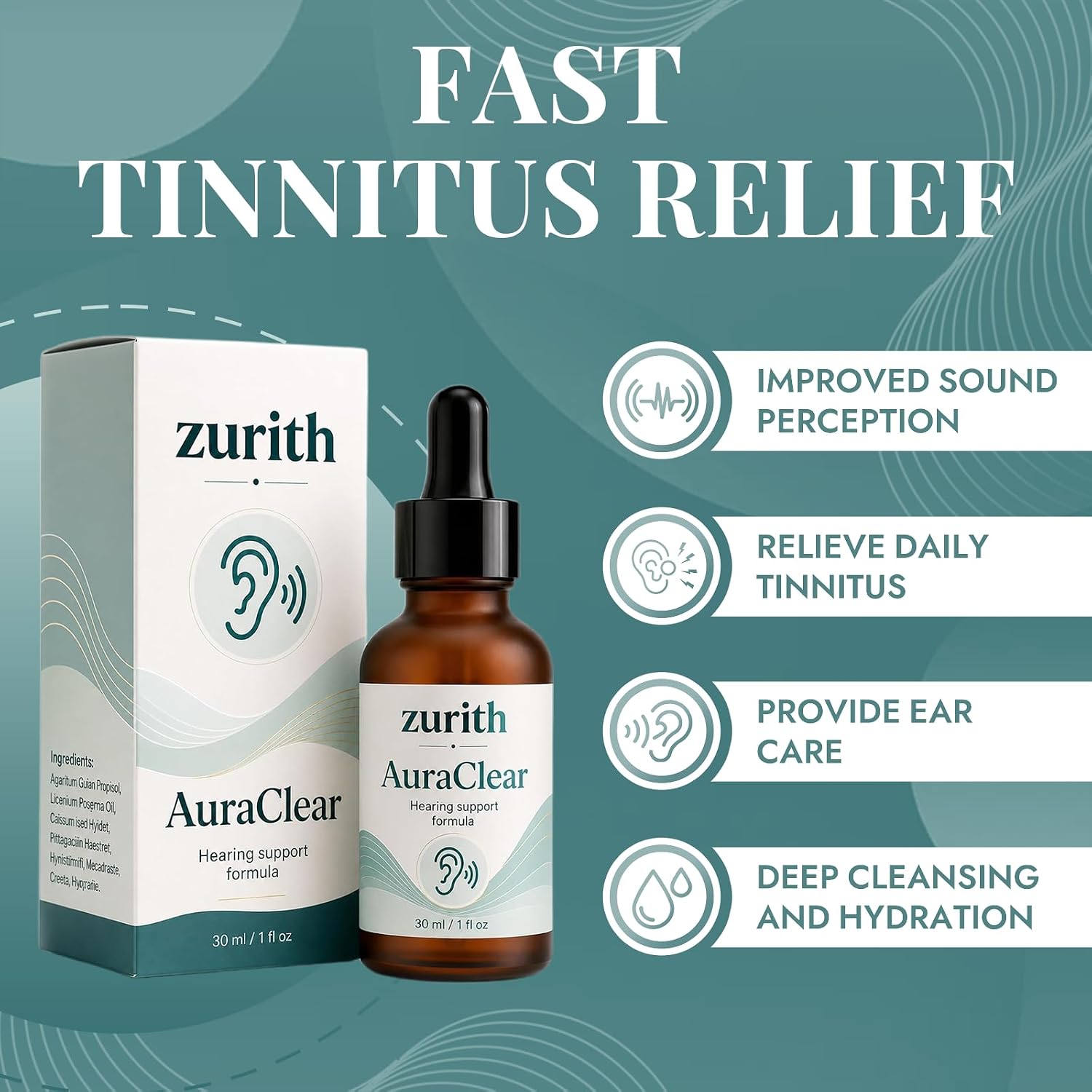 Zurith AuraClear Ear Cleaning and Relief Drops, Natural Care Formula for Ear Wax Softening, Canal Hydration & Daily Comfort, Easy-to-Use Drops, 30 Ml / 1 Fl Oz (1pc)