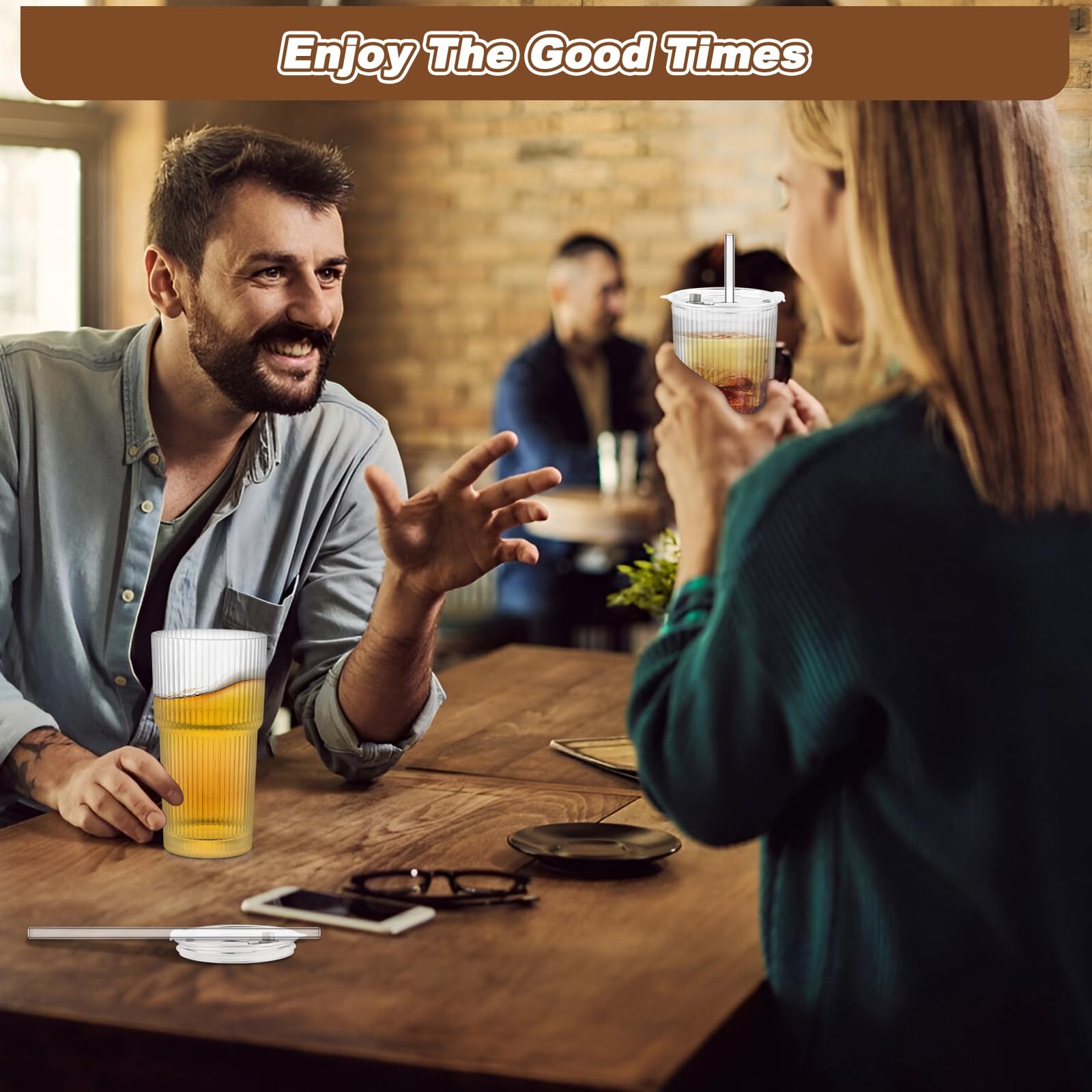 Tazza in vetro con coperchio e cannuccia, 600 ml, bicchieri da caffè, bicchieri da birra, bicchieri da viaggio, bicchiere per smoothie, design a prova di perdite, per caffè, cocktail, tè, 1 pezzo