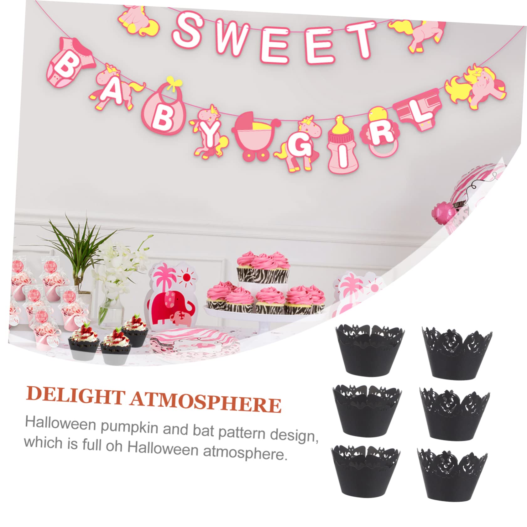 MAGICLULU 150 Piezas Borde De La Torta Revestimientos De Cupcakes De Halloween Decoraciones De Halloween Decoración De Magdalenas Bandejas Negras Ornamento Papel Pastel Elegante