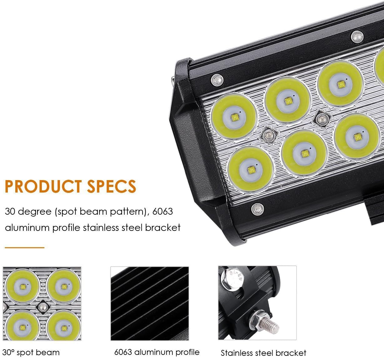 Auxbeam 7 Inch LED Light Bar 36W LED Driving Light Spot LED Work Light Waterproof LED Lights for Trucks Car Pickup ATV Jeep Motorcycle Boat Golf Cart with Mounting Brackets