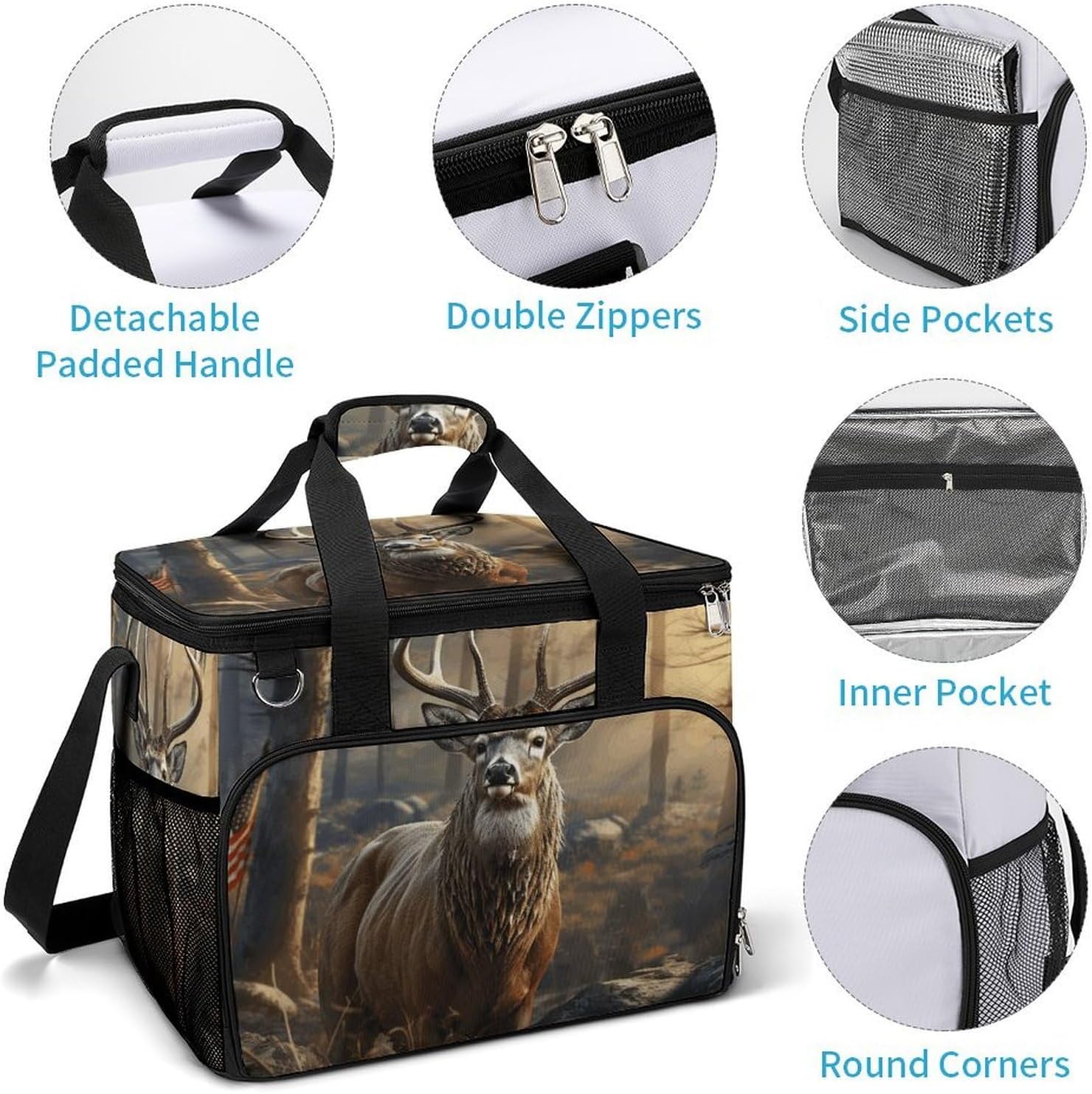 Insulated Picnic Backpack Tote Bag, Large Capacity 30L Deer Hunting Season Cooler Bag Leakproof Beach Bags Portable Lunch Box Waterproof Picnic Basket for Beach Camping BBQ