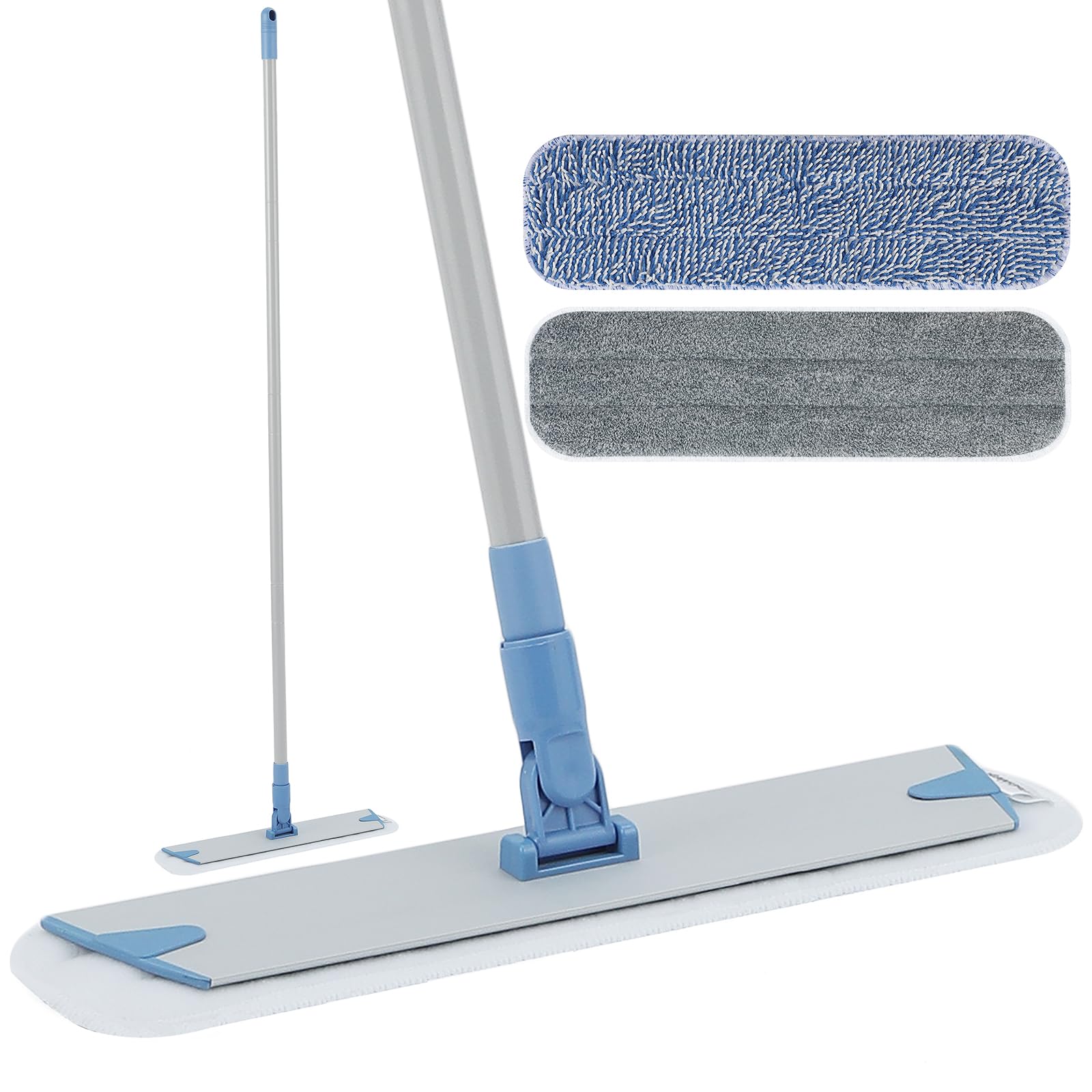 18'' Microfiber Mop for Floor Deep Cleaning, Extendable Long Handle with Aluminum Plate, Wet Mopping and Dry Dusting Chenille Pads Included Great for Hardwood, Laminate, Vinyl, Tile Cleaning