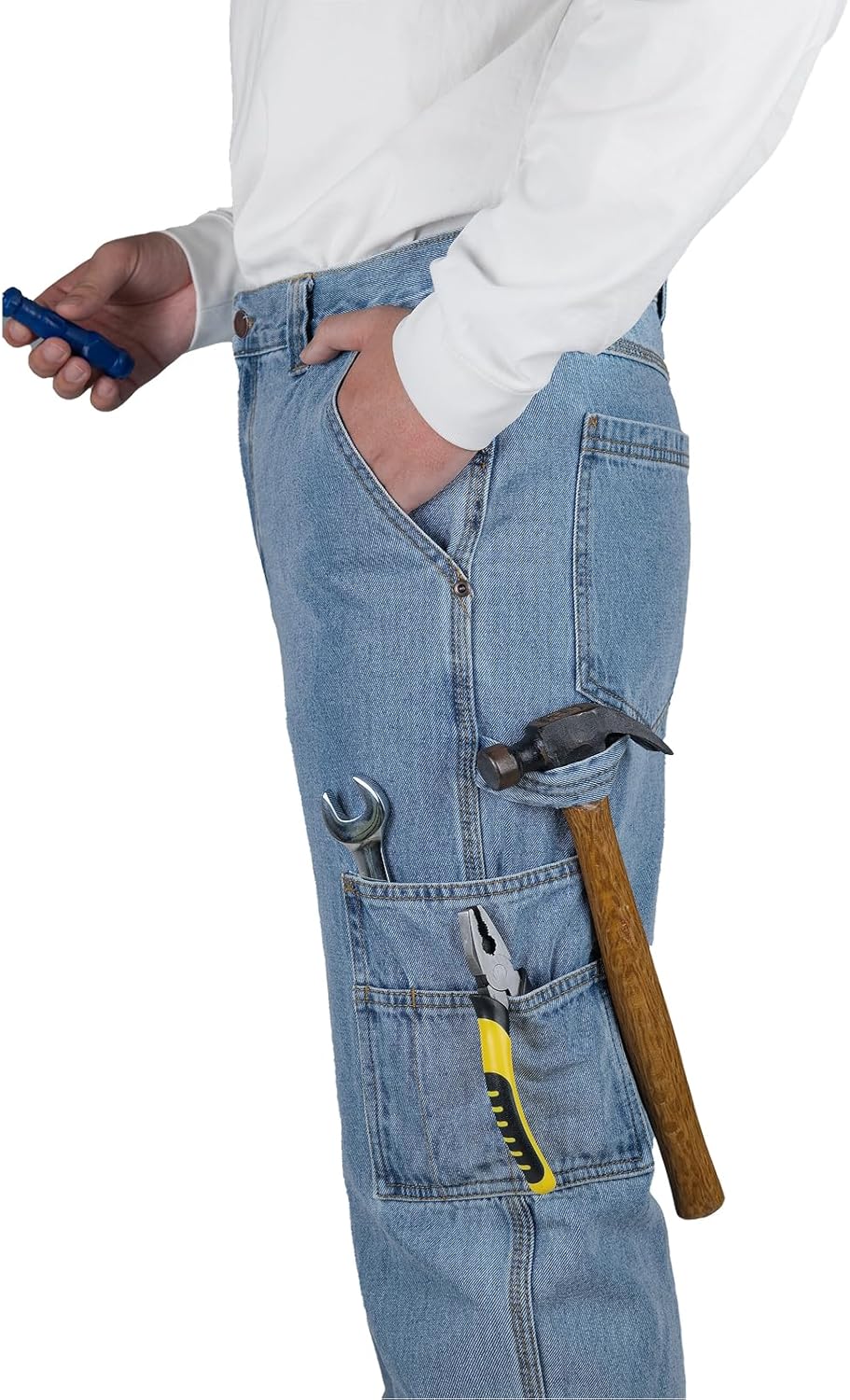 WORK IDEA Men’s Heavy-Duty Carpenter Work Jeans - Cotton Denim with Multiple Utility Pockets & Hammer Loop - Image 6
