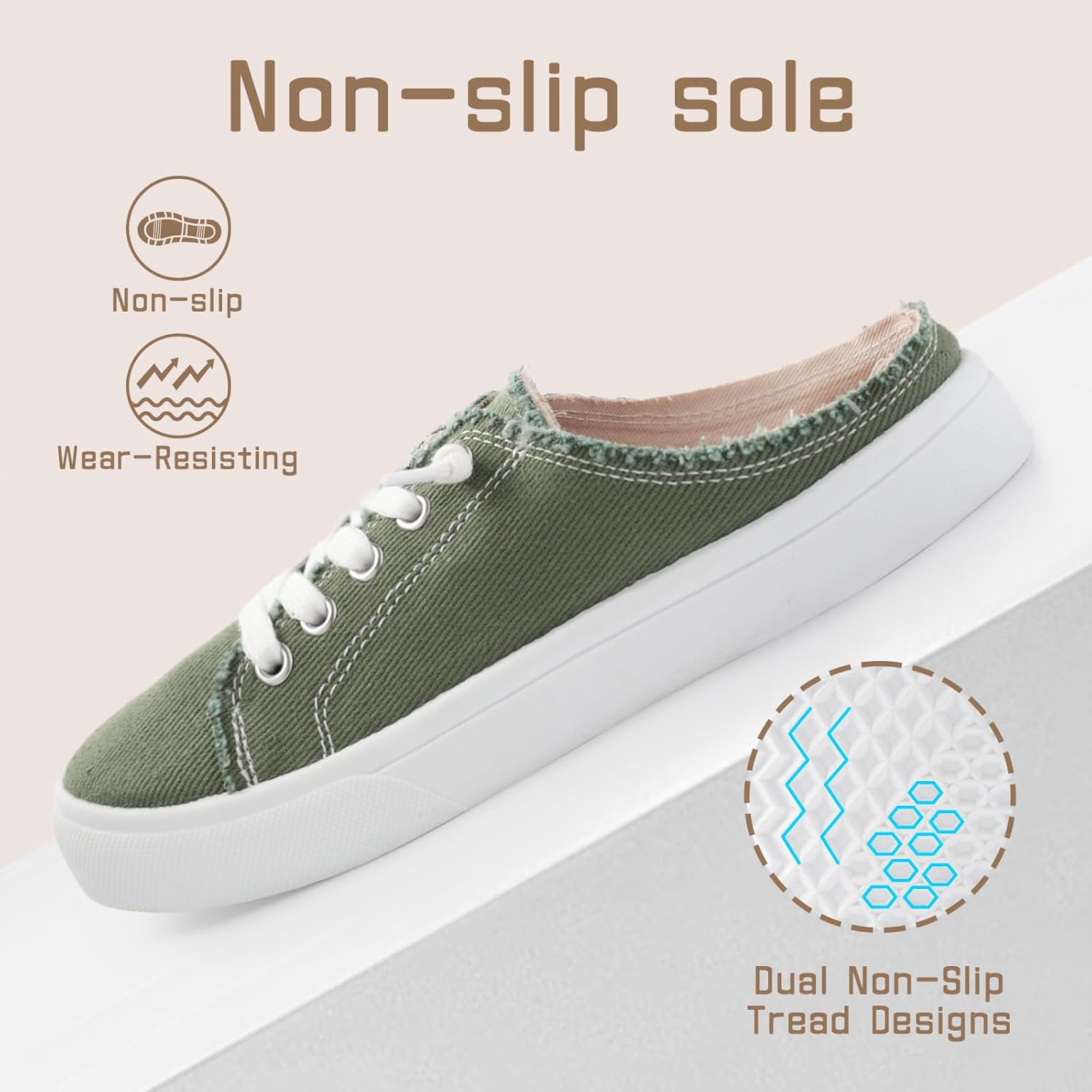 Women's Slip-on Canvas Mule Sneakers with Suede Memory Foam Insole - Backless Comfort Casual Shoes - Image 5