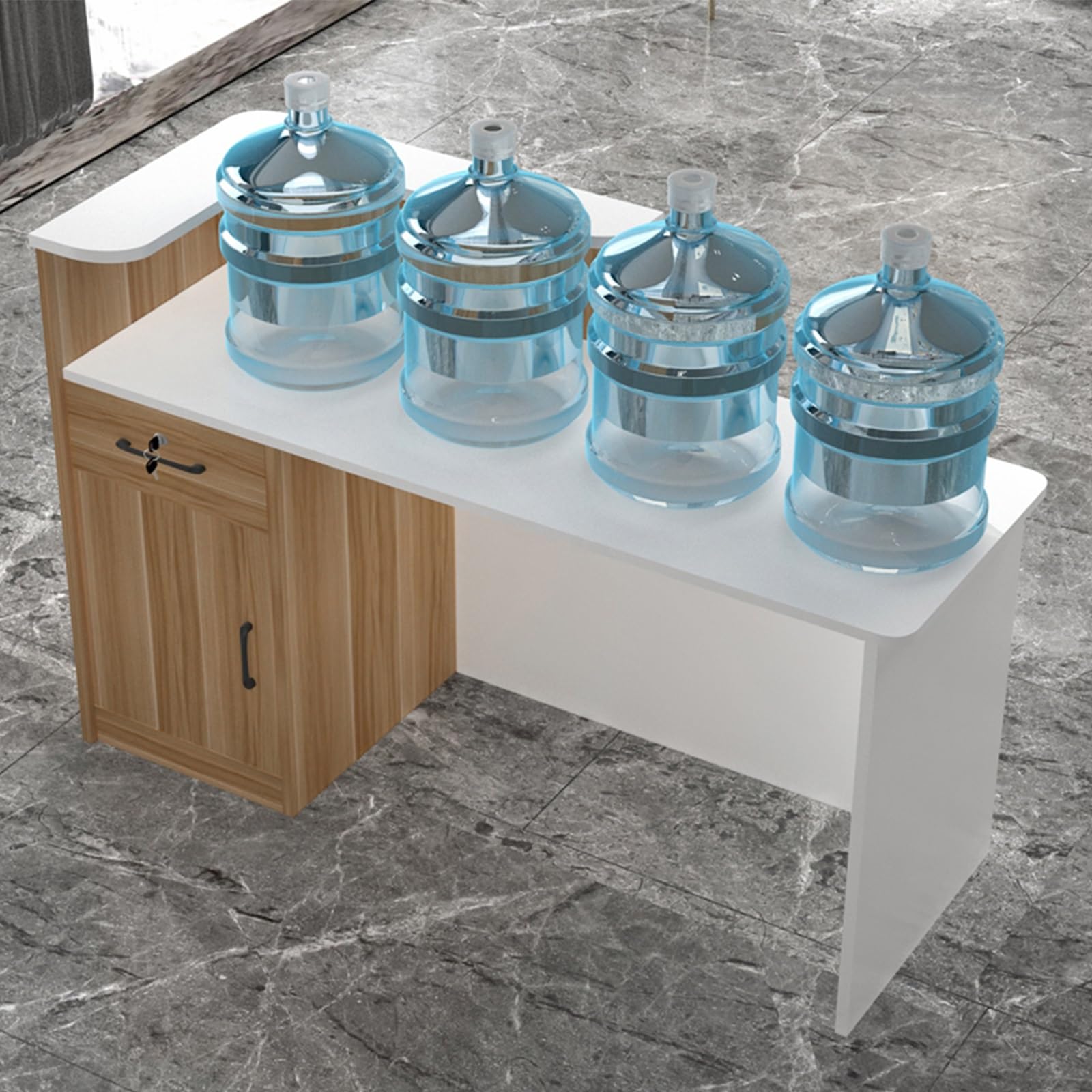 Empfangstresen,Ladentische Kassentisch,Verkaufstheke,Kassentheke,Rezeption Büromöbel,Tragbar Rednerpult Empfangstheke Rezeption Verkaufstheke,mit Abschließbaren Schubladen(White,Right-140cm/55in)